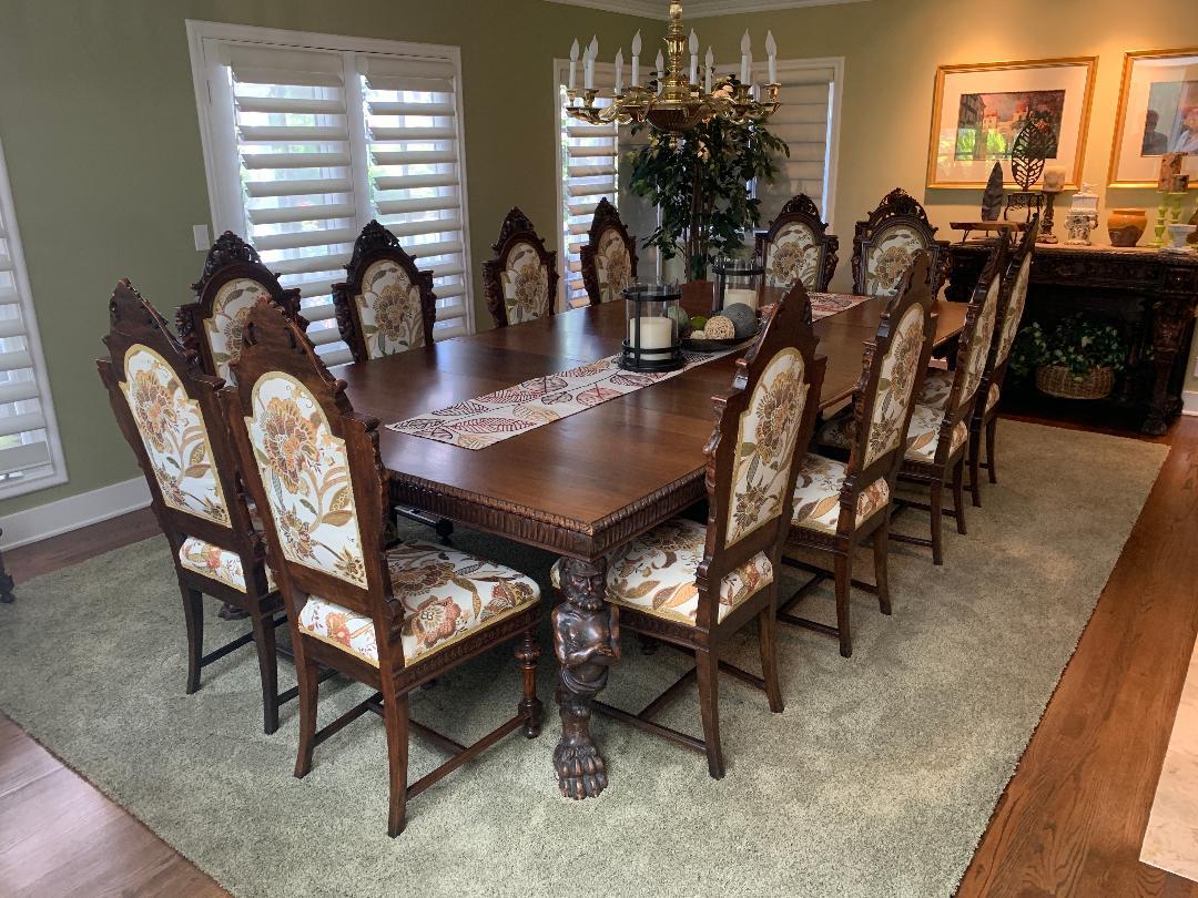 Magnificent Antique Italian Renaissance Revival Dining Room Table with 15 Chairs 3