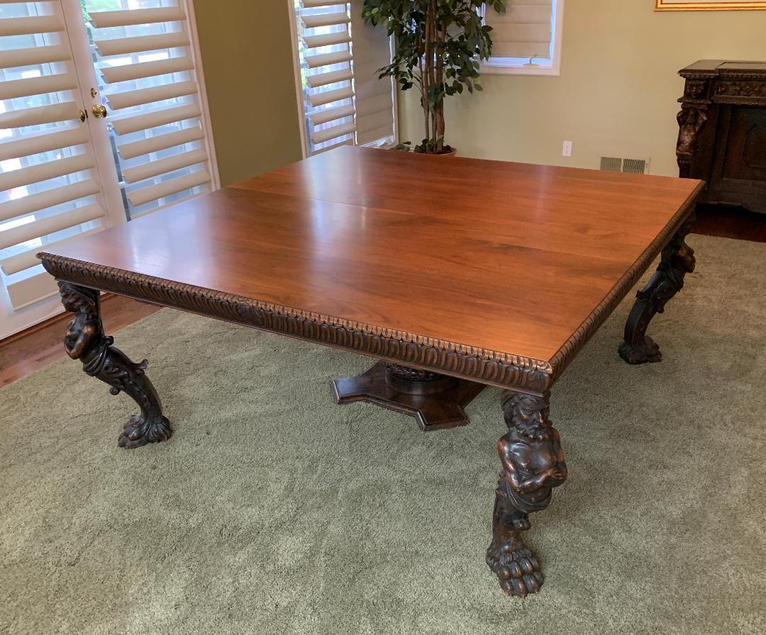 19th Century Magnificent Antique Italian Renaissance Revival Dining Room Table with 15 Chairs