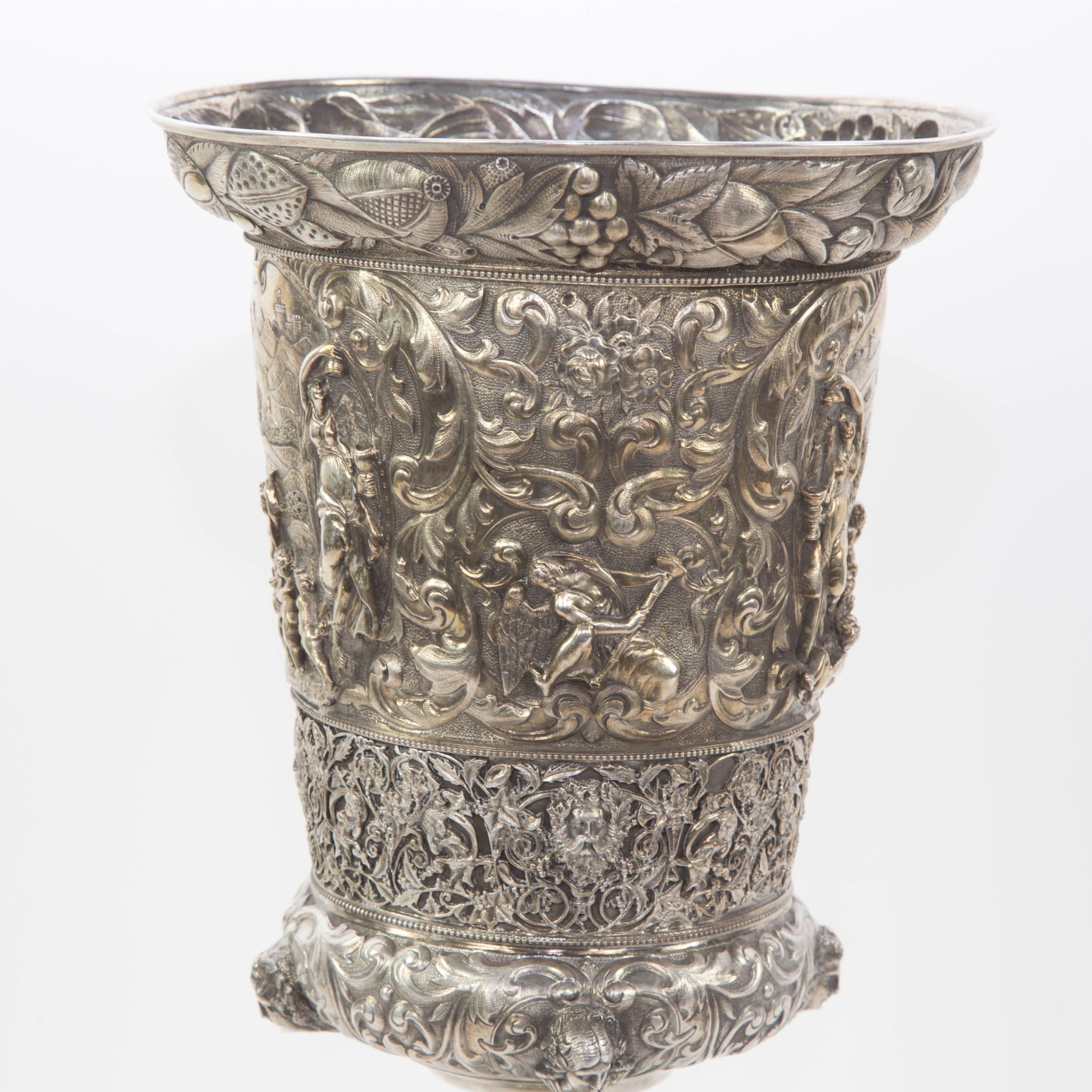 Baroque Magnificent Antique Large Silver Chalice For Sale