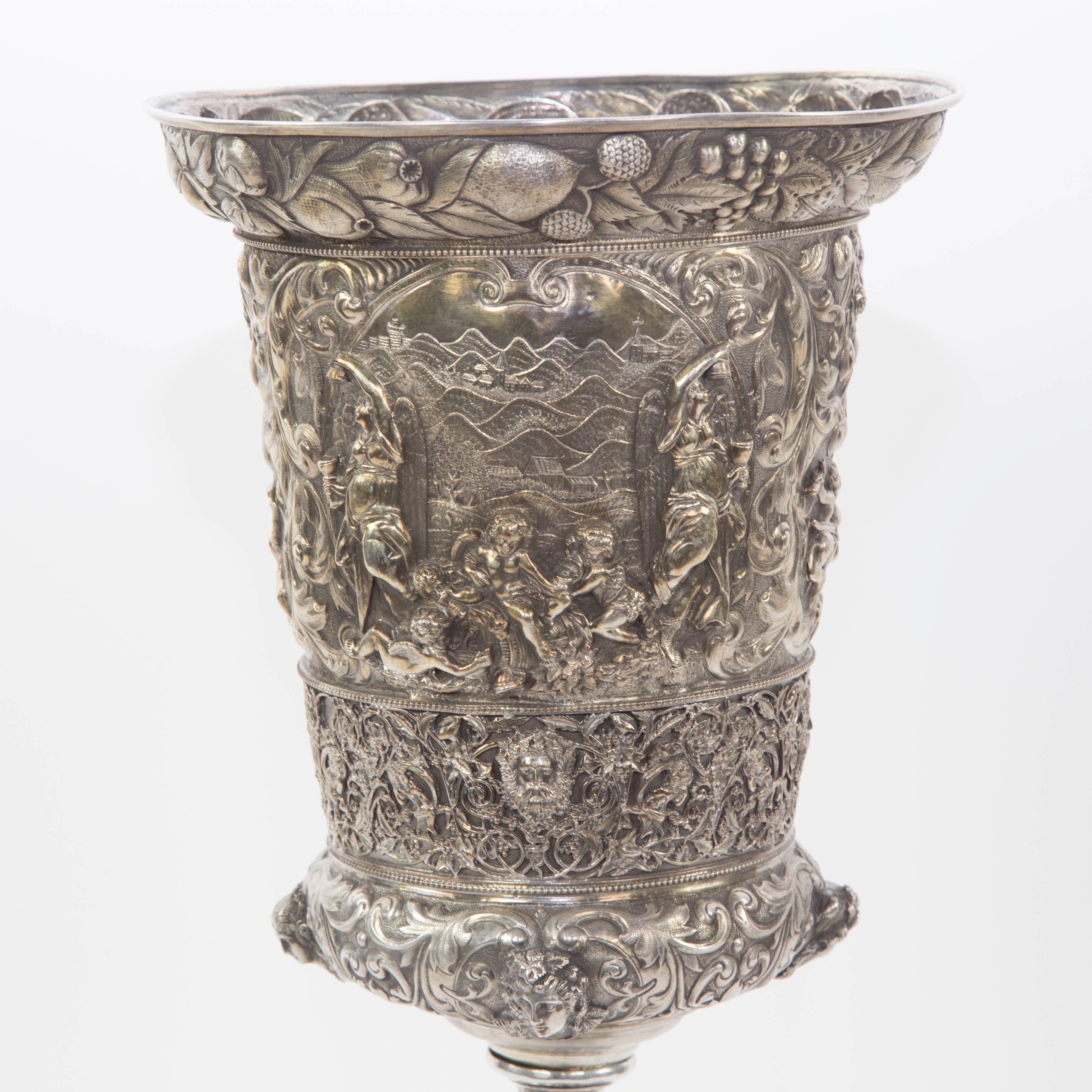 German Magnificent Antique Large Silver Chalice For Sale