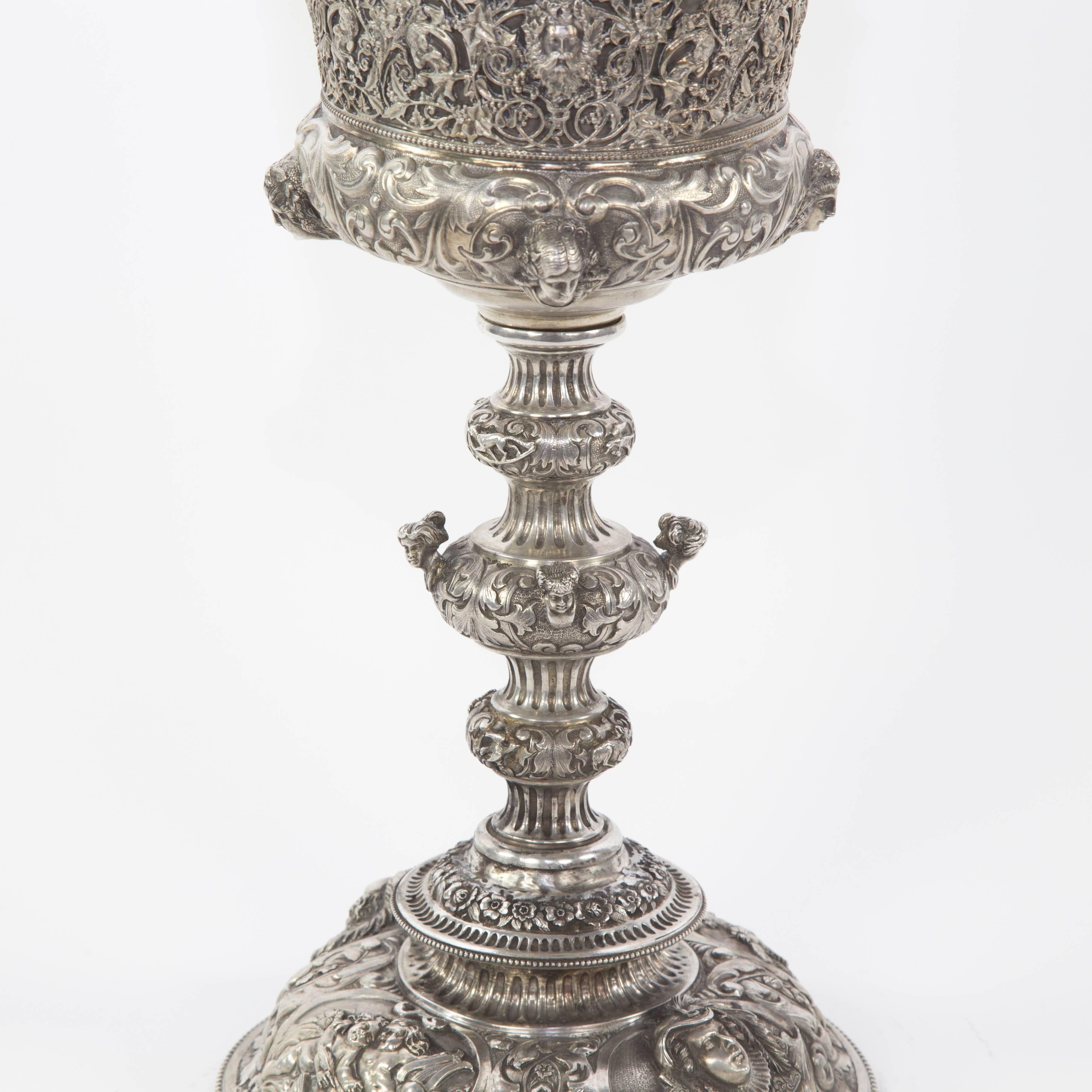 19th Century Magnificent Antique Large Silver Chalice For Sale