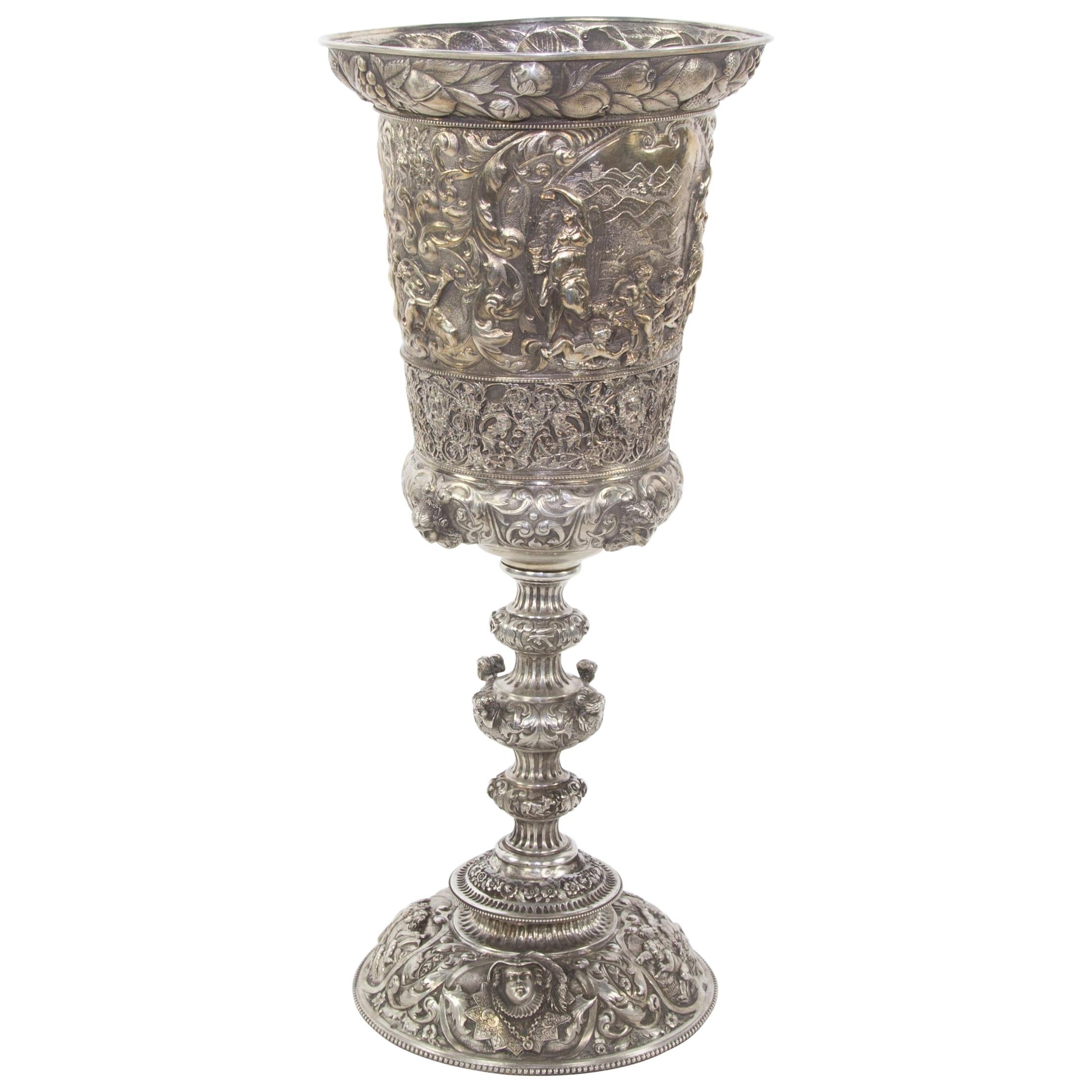 Magnificent Antique Large Silver Chalice For Sale