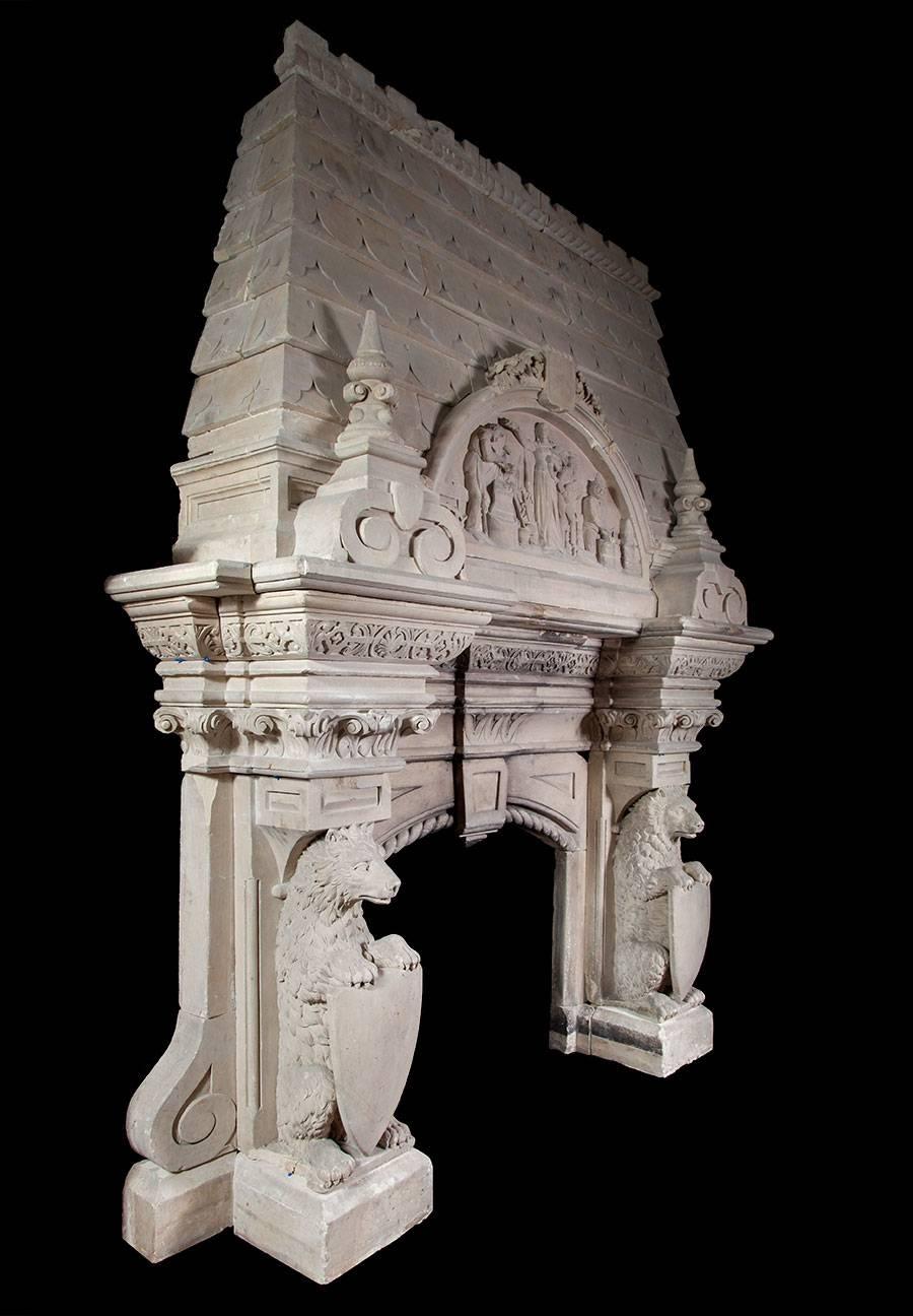 19th Century Magnificent Antique Limestone Mantel For Sale