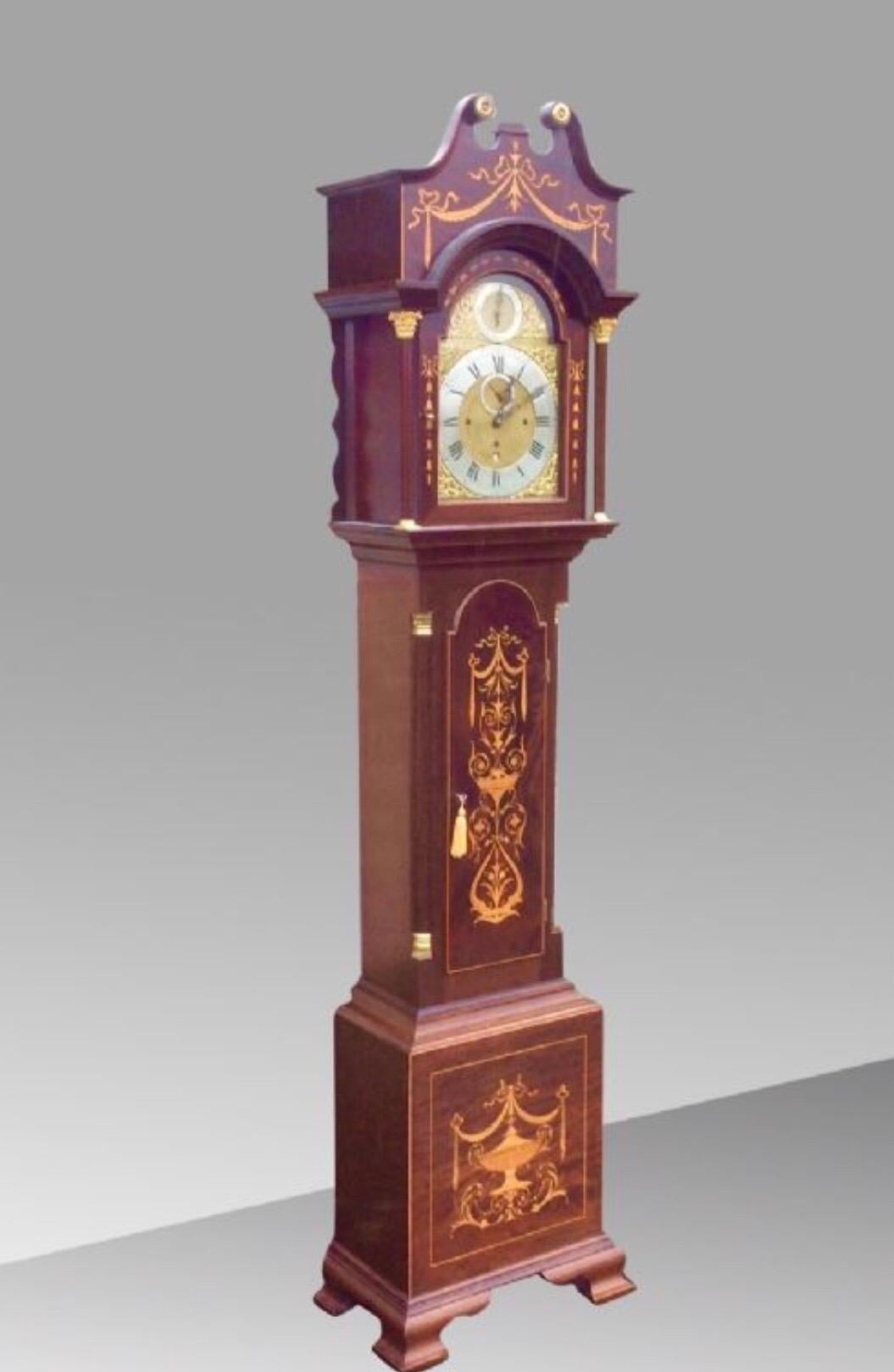 Edwardian Magnificent Antique Mahogany Longcase Grandfather Musical Clock For Sale