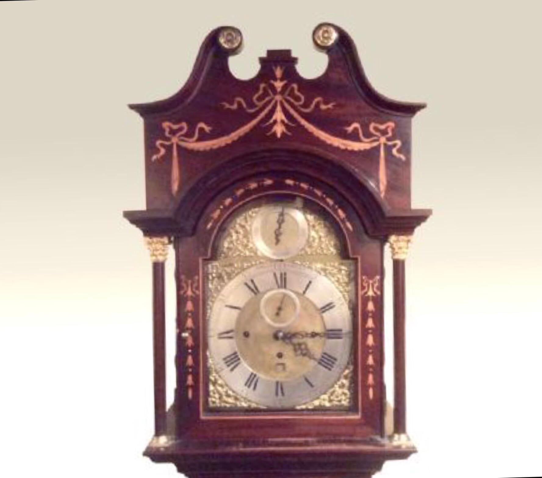 European Magnificent Antique Mahogany Longcase Grandfather Musical Clock For Sale
