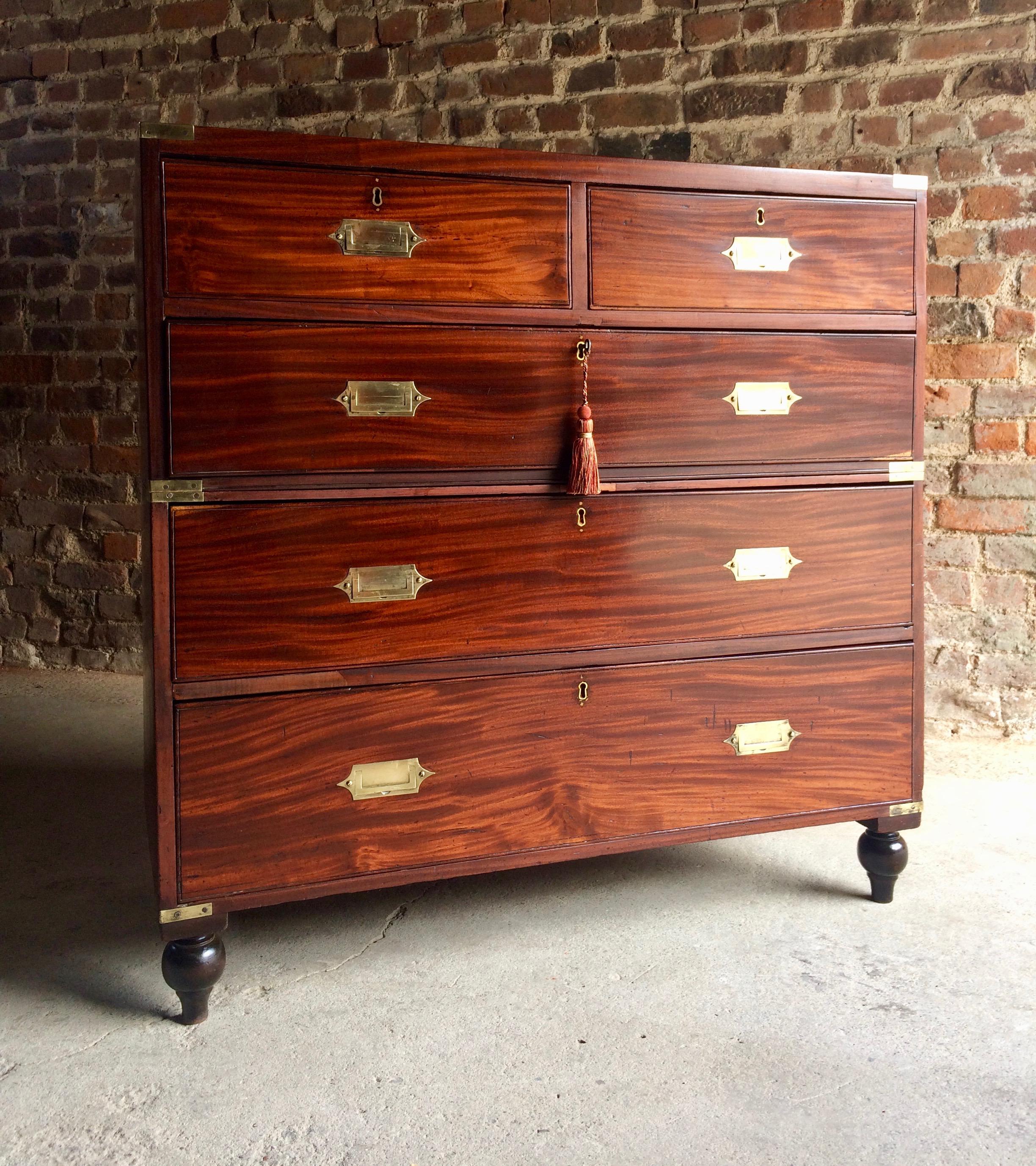 Magnificent Antique Military Campaign Chest of Drawers Mahogany Victorian No.6 3