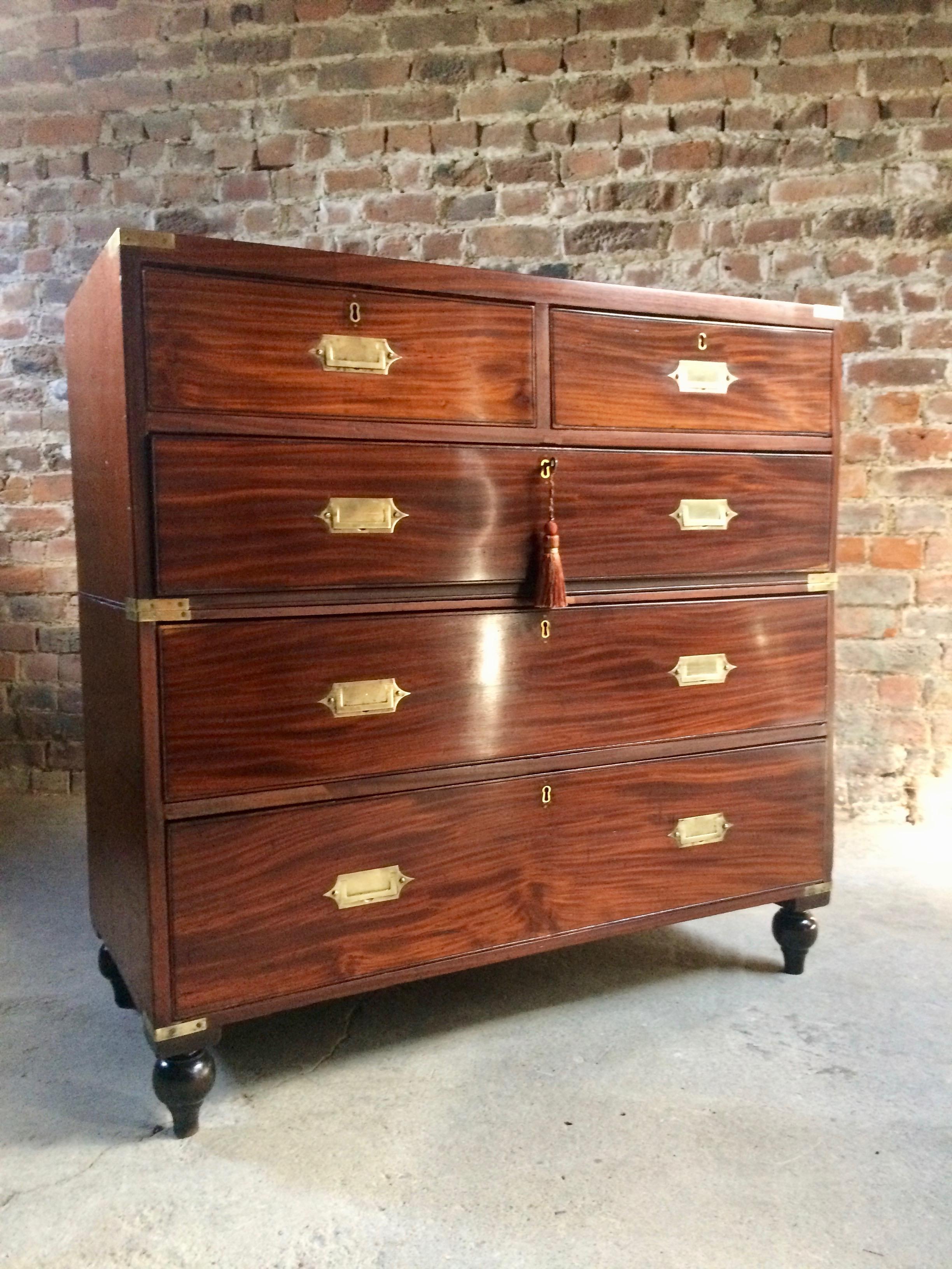 English Magnificent Antique Military Campaign Chest of Drawers Mahogany Victorian No.6