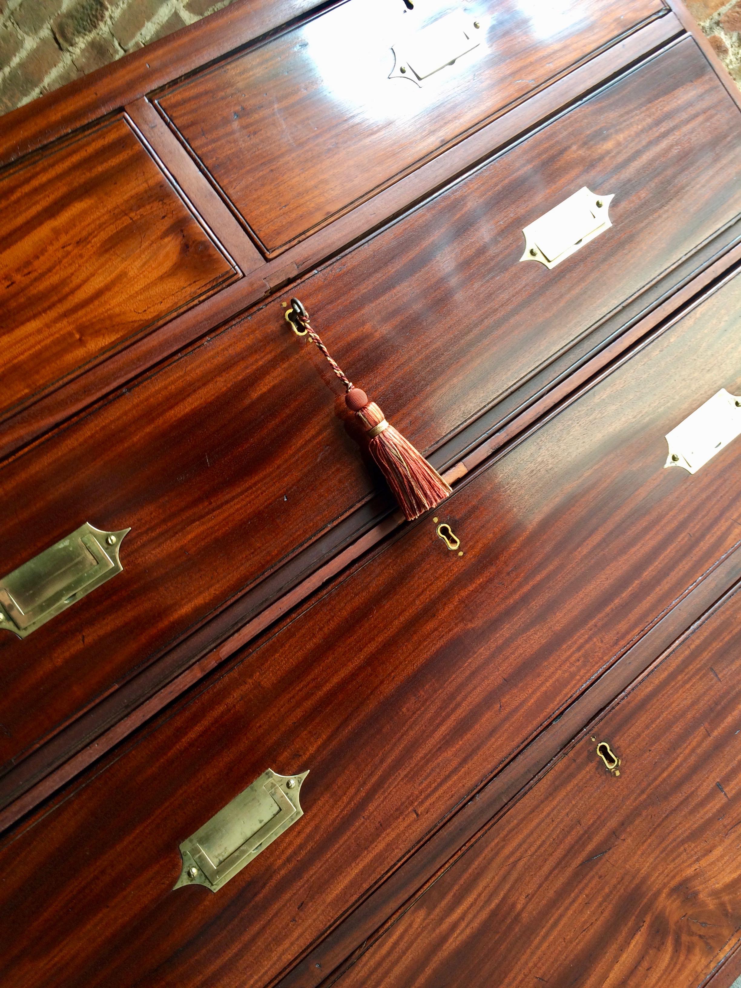 Magnificent Antique Military Campaign Chest of Drawers Mahogany Victorian No.6 1