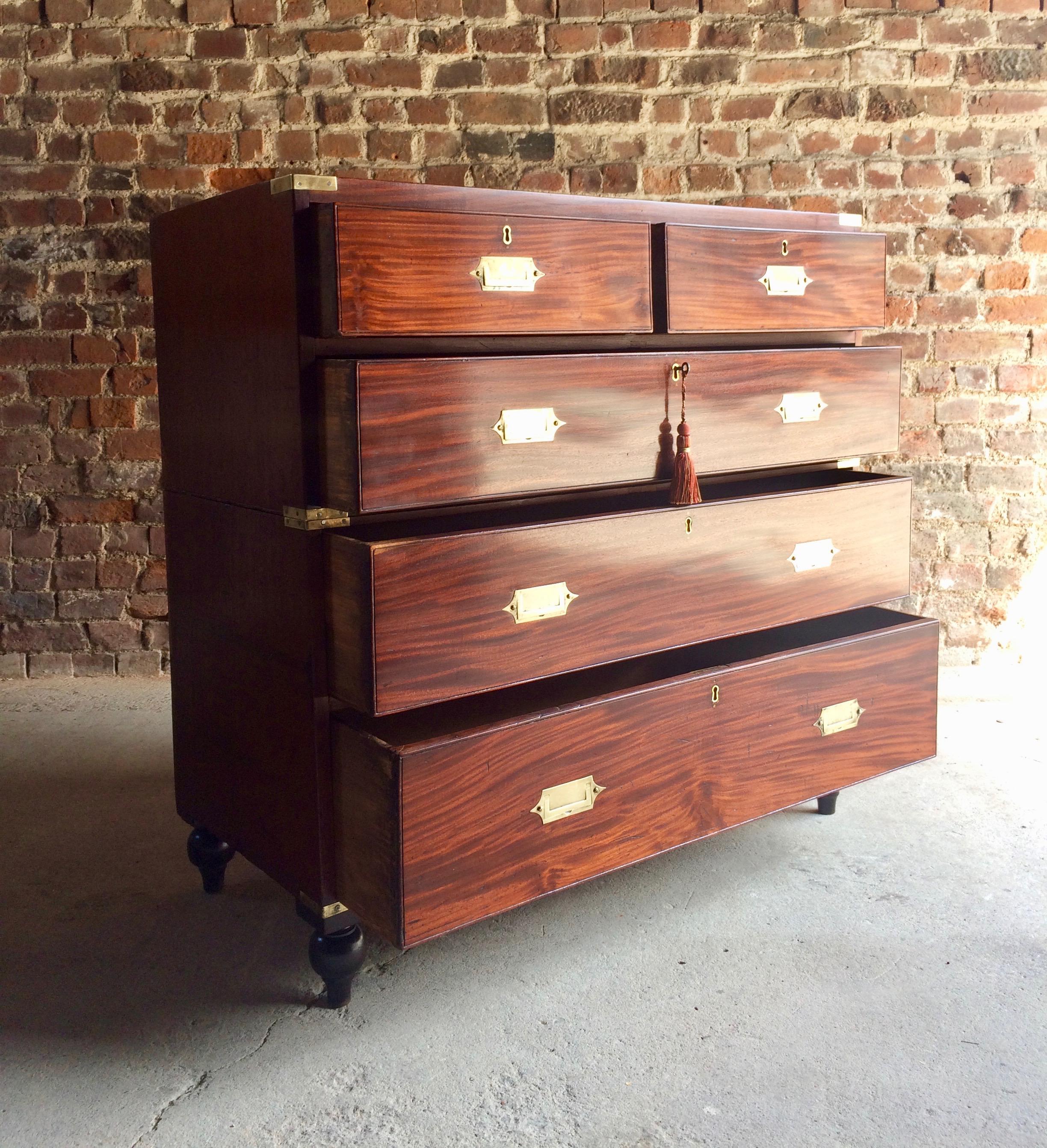 Magnificent Antique Military Campaign Chest of Drawers Mahogany Victorian No.6 2