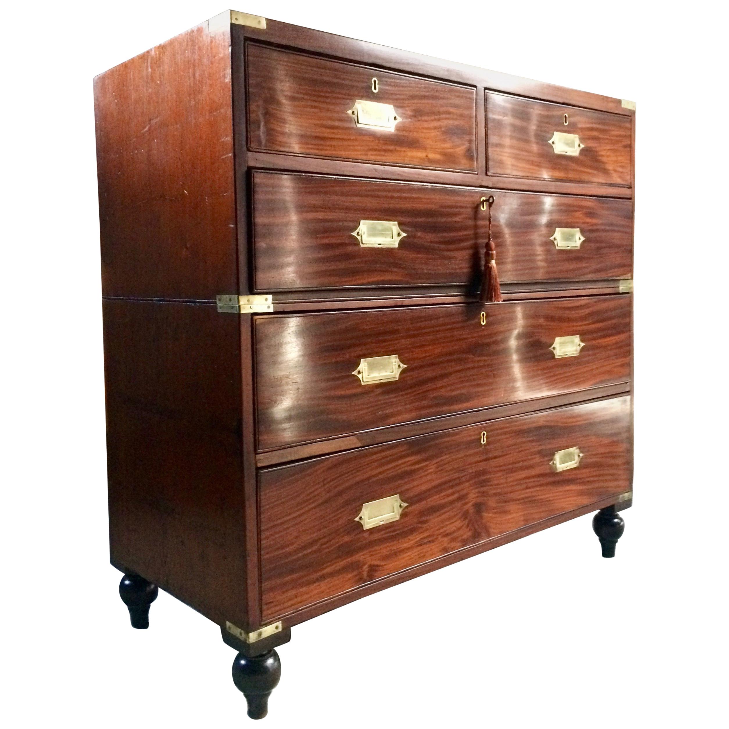 Magnificent Antique Military Campaign Chest of Drawers Mahogany Victorian No.6