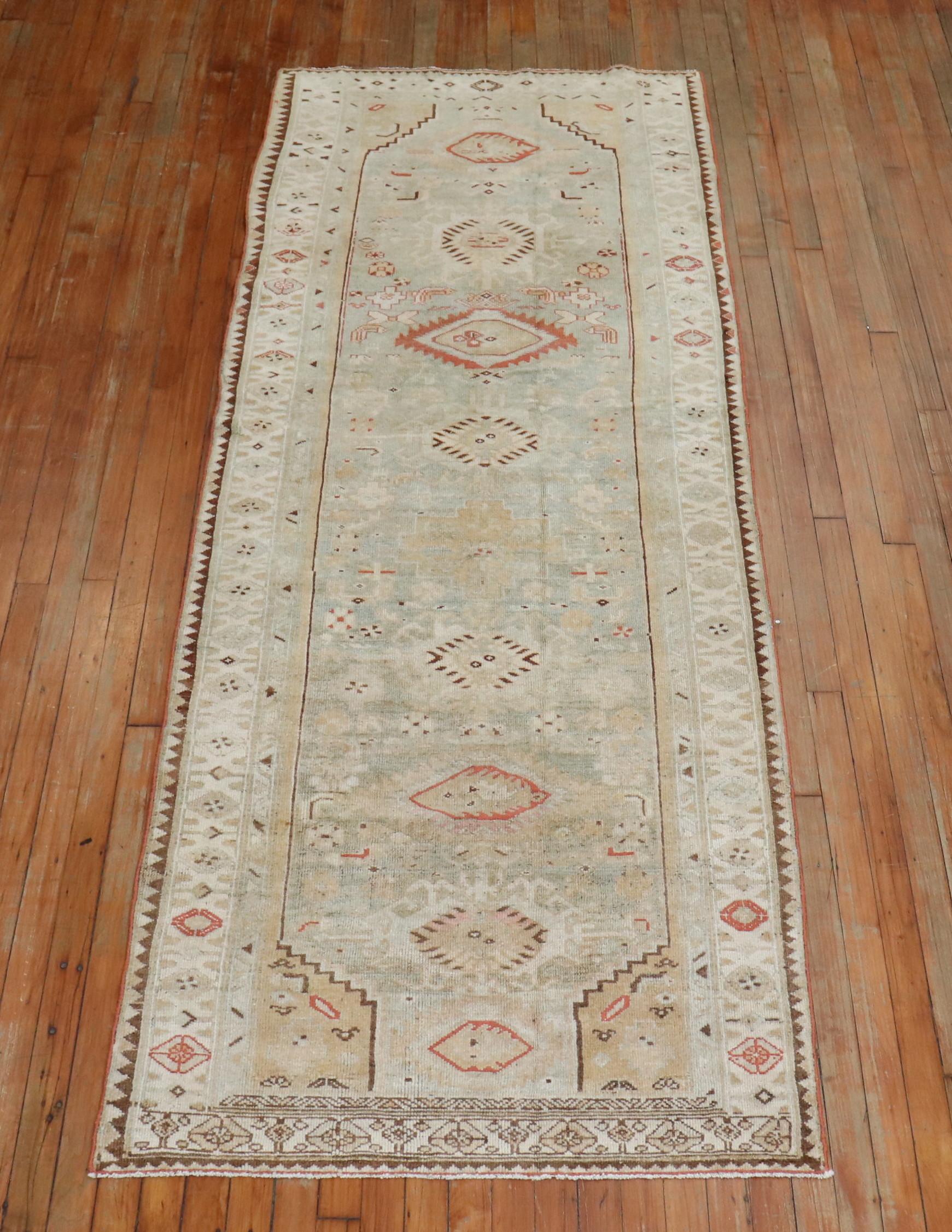 Hand-Woven Magnificent Antique Muted Persian Malayer Runner For Sale