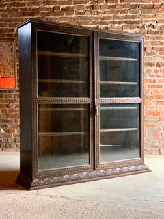 Magnificent Antique Oak Glazed Bookcase Carved Decoration, Early 20th Century