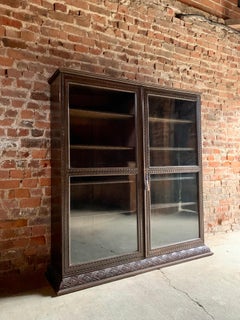 Magnificent Antique Oak Glazed Bookcase Carved Decoration, Early 20th Century