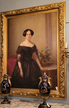 Magnífico Óleo Antiguo sobre Lienzo Pintura Retrato Firmado A. Robert