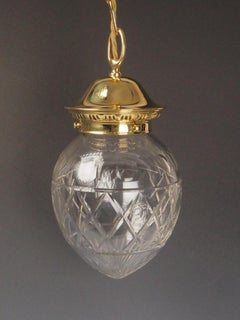 Antique Pendant Light with Large Cut Glass Shade, Elegant Design, 1890