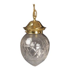Magnificent Antique Pendant Light with Large Cut Glass Shade