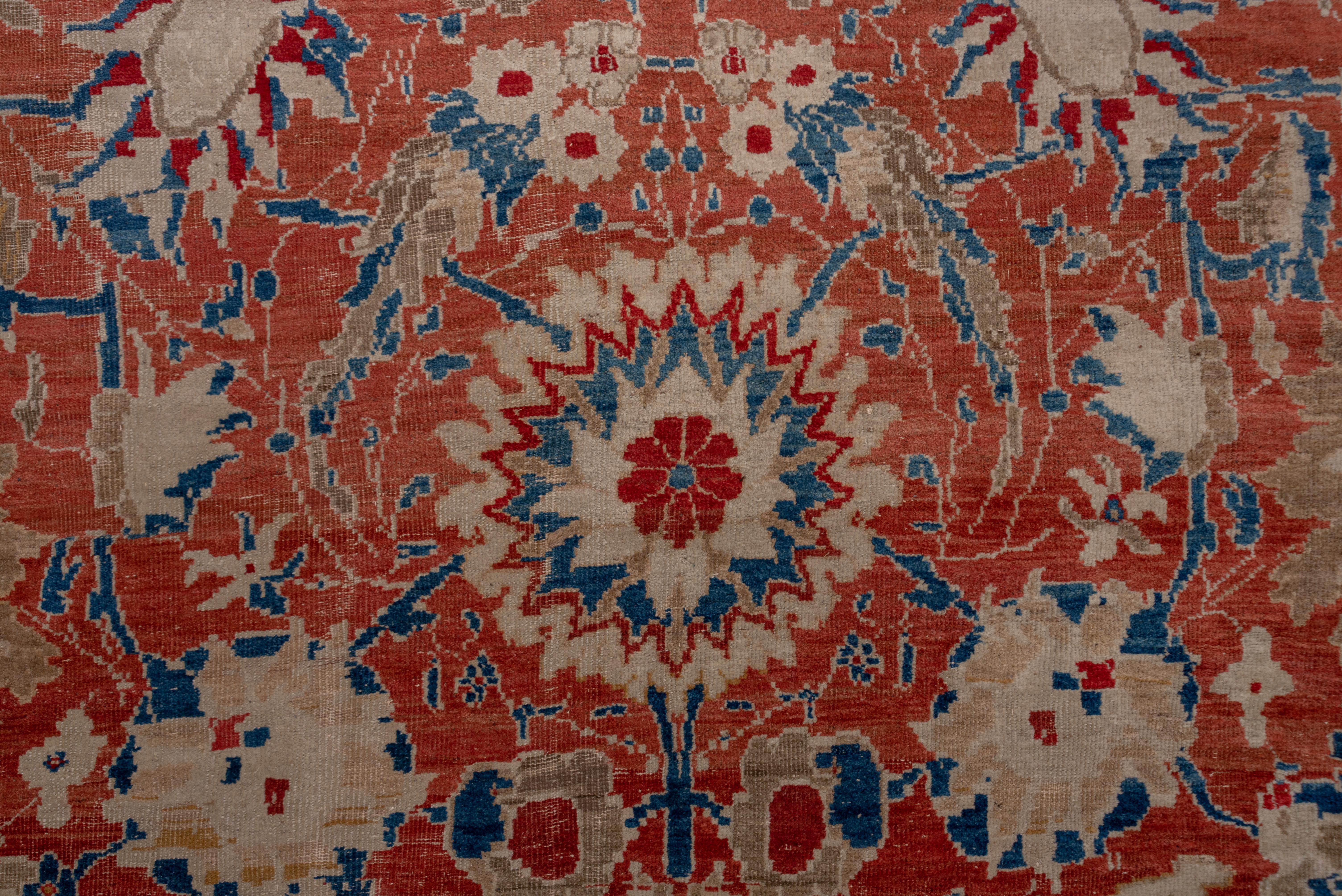 Wool Magnificent Antique Persian Sultanabad Carpet, Bright Orange & Red Allover Field