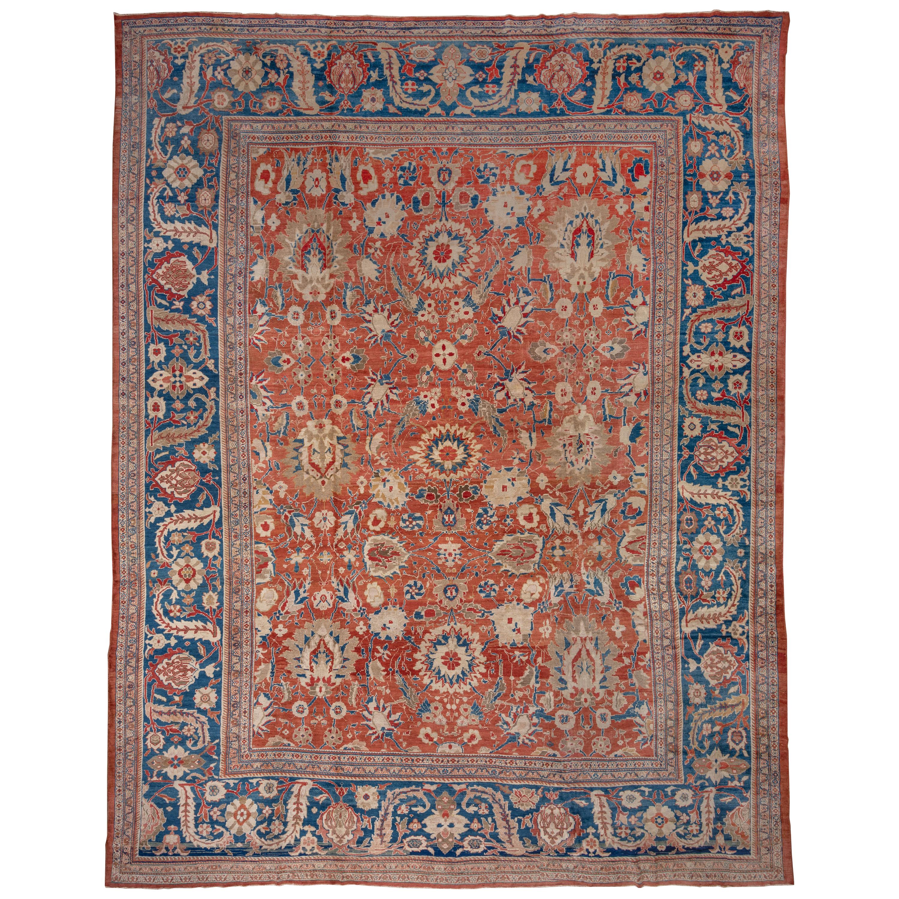 Magnificent Antique Persian Sultanabad Carpet, Bright Orange & Red Allover Field