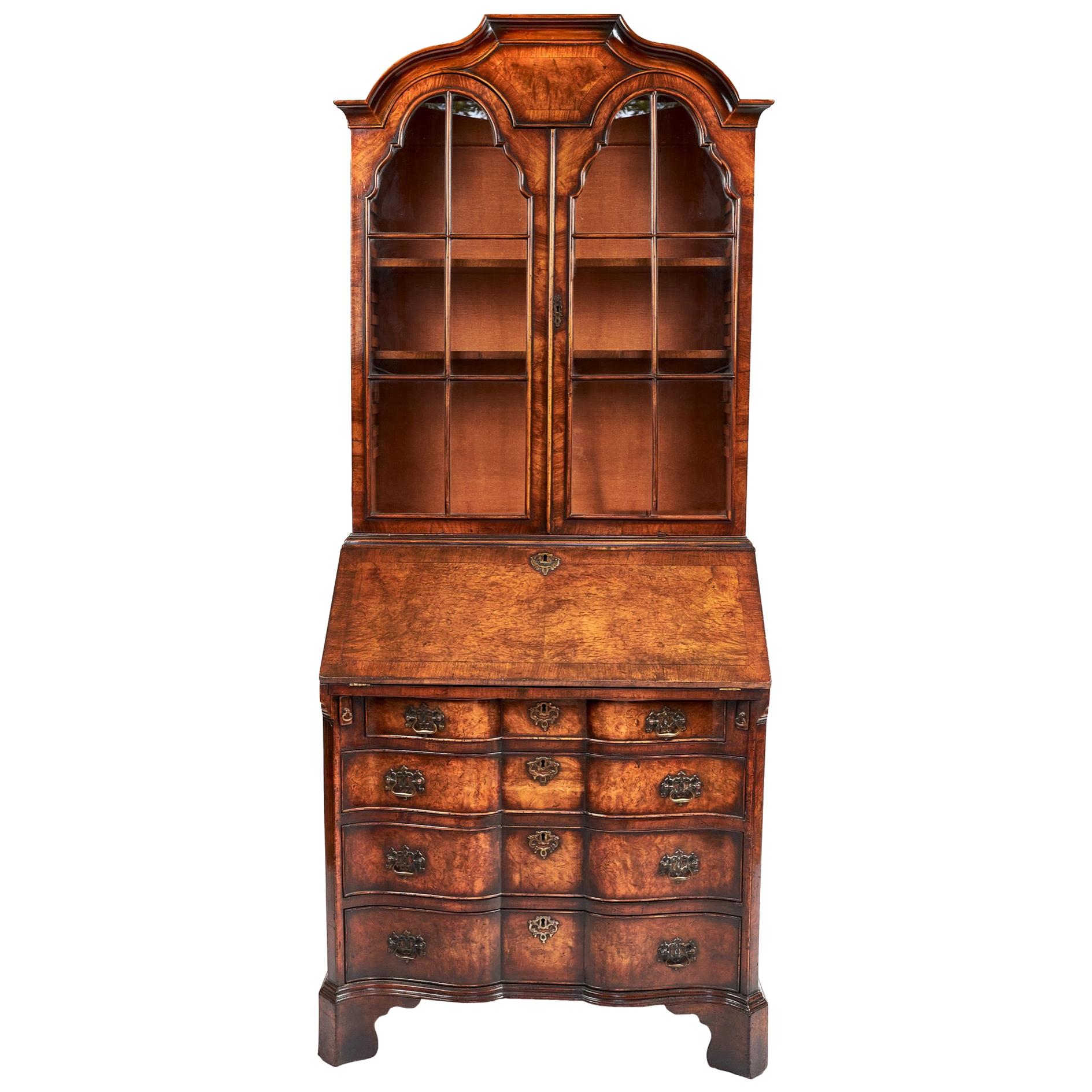 Magnificent Antique Queen Anne Revival Walnut Bureau Bookcase