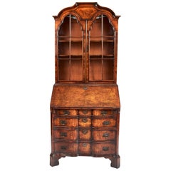 Magnificent Antique Queen Anne Revival Walnut Bureau Bookcase