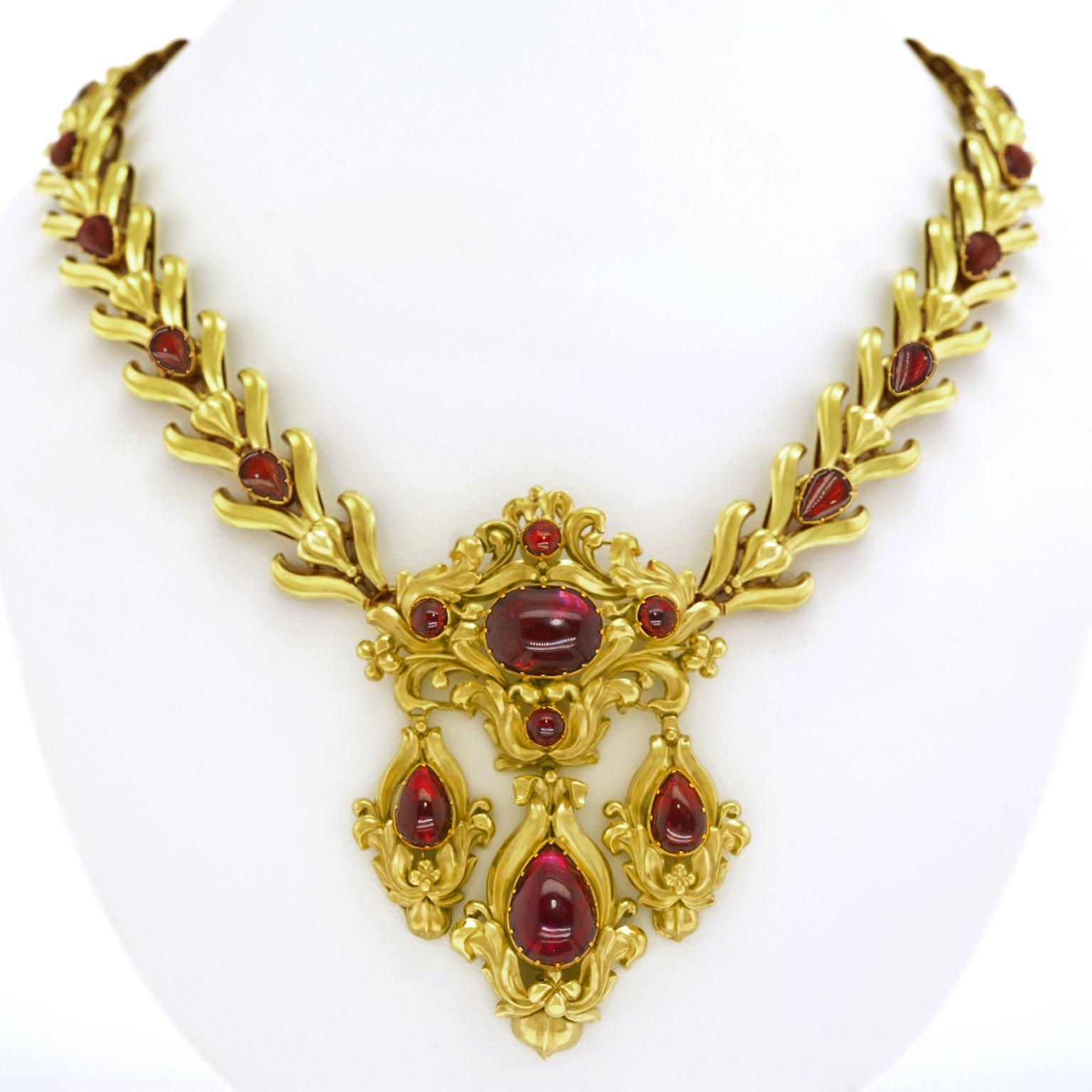 Victorian Magnificent Antique Revivalist Garnet-Set Gold Necklace