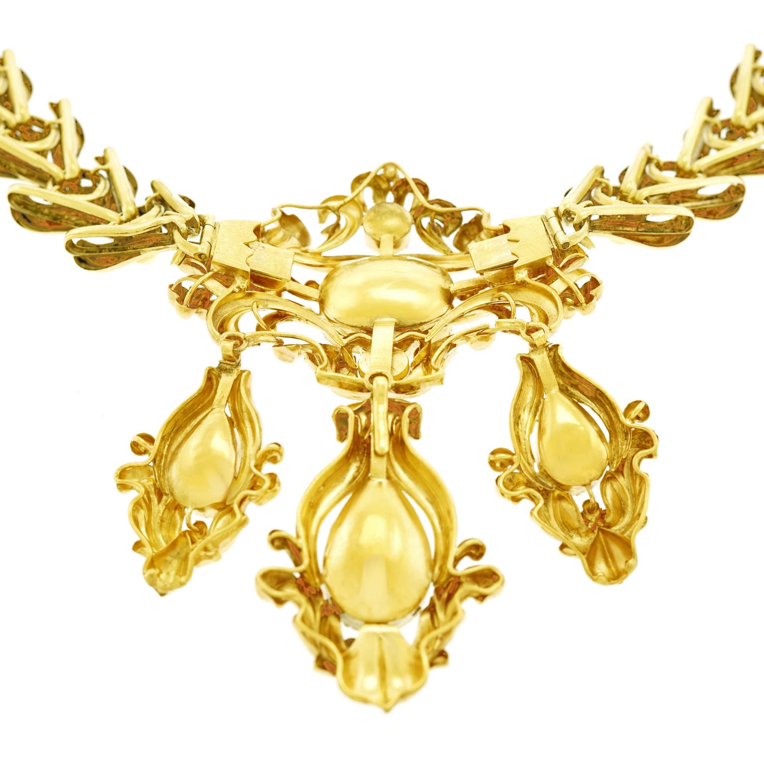 Women's Magnificent Antique Revivalist Garnet-Set Gold Necklace