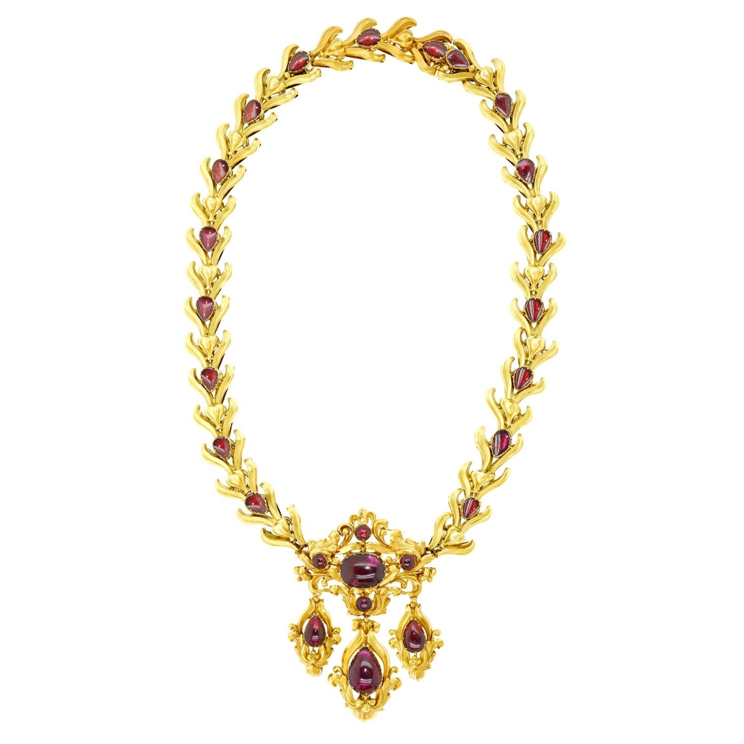 Magnificent Antique Revivalist Garnet-Set Gold Necklace