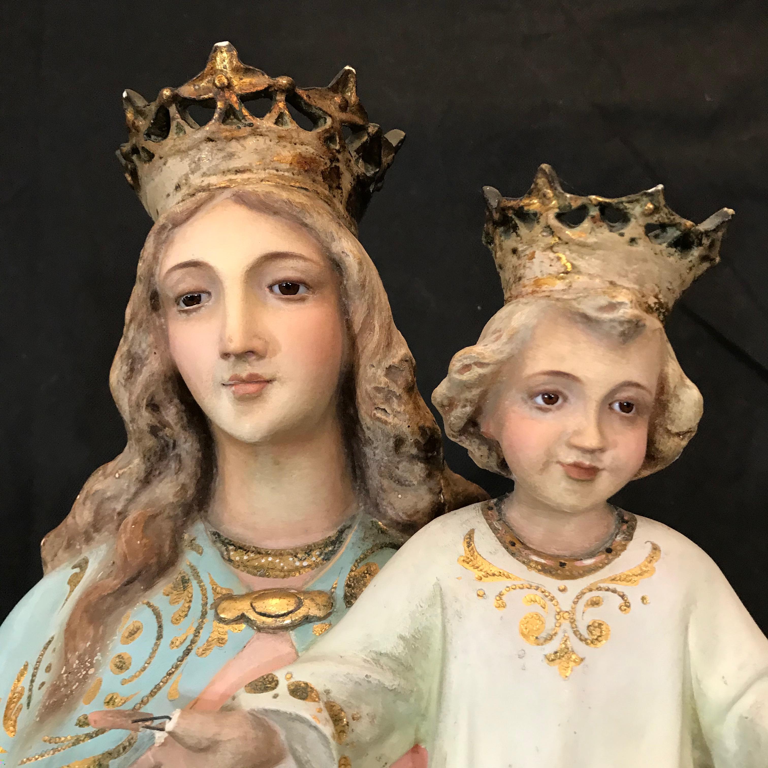 Spanish Magnificent Antique Santos Sculpture of St. Anne with Child