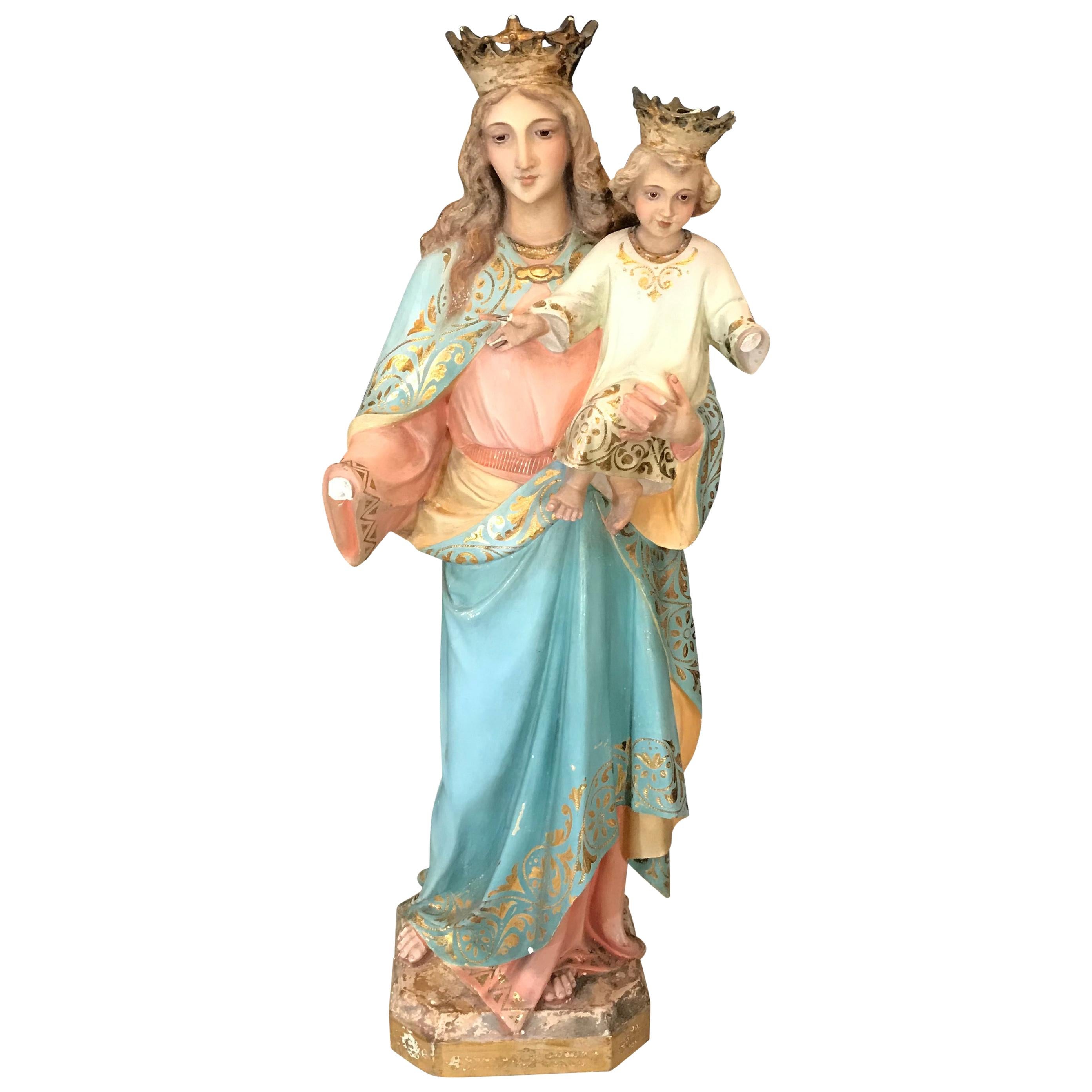 Magnificent Antique Santos Sculpture of St. Anne with Child