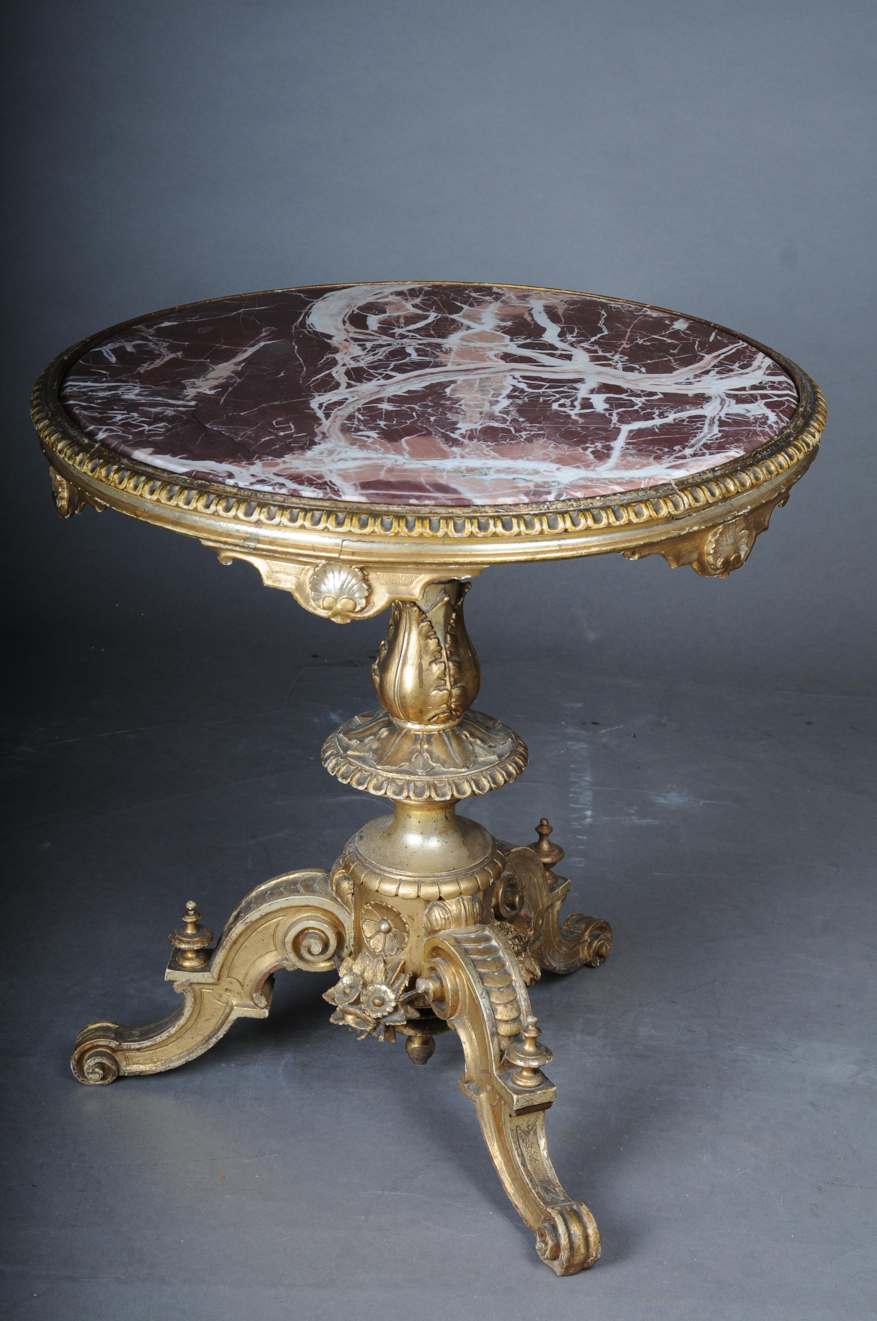 Magnifique table d'appoint ancienne dorée avec plateau en marbre, datant d'environ 1860 en vente 3