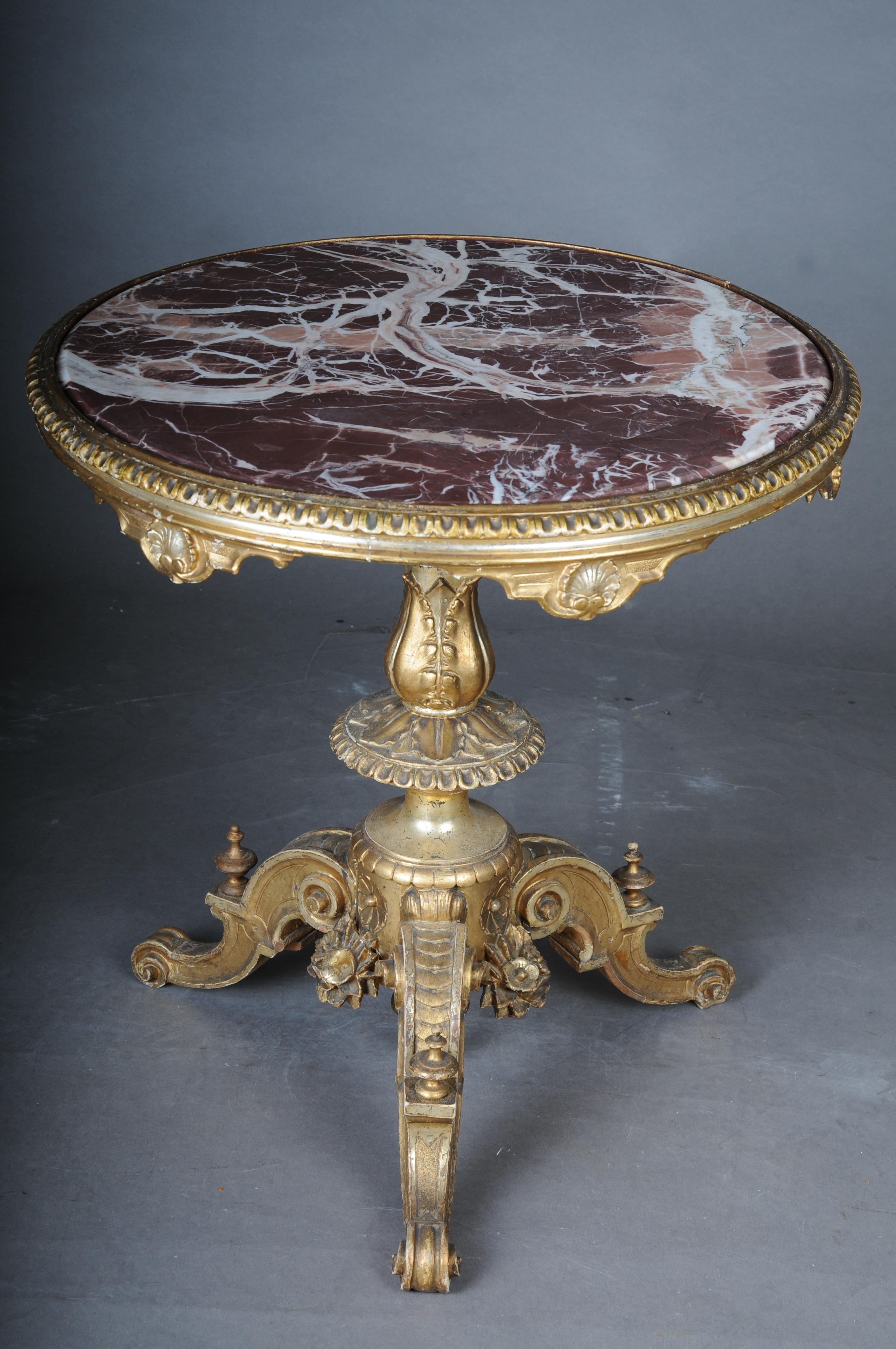 Magnifique table d'appoint ancienne dorée avec plateau en marbre, datant d'environ 1860 en vente 4