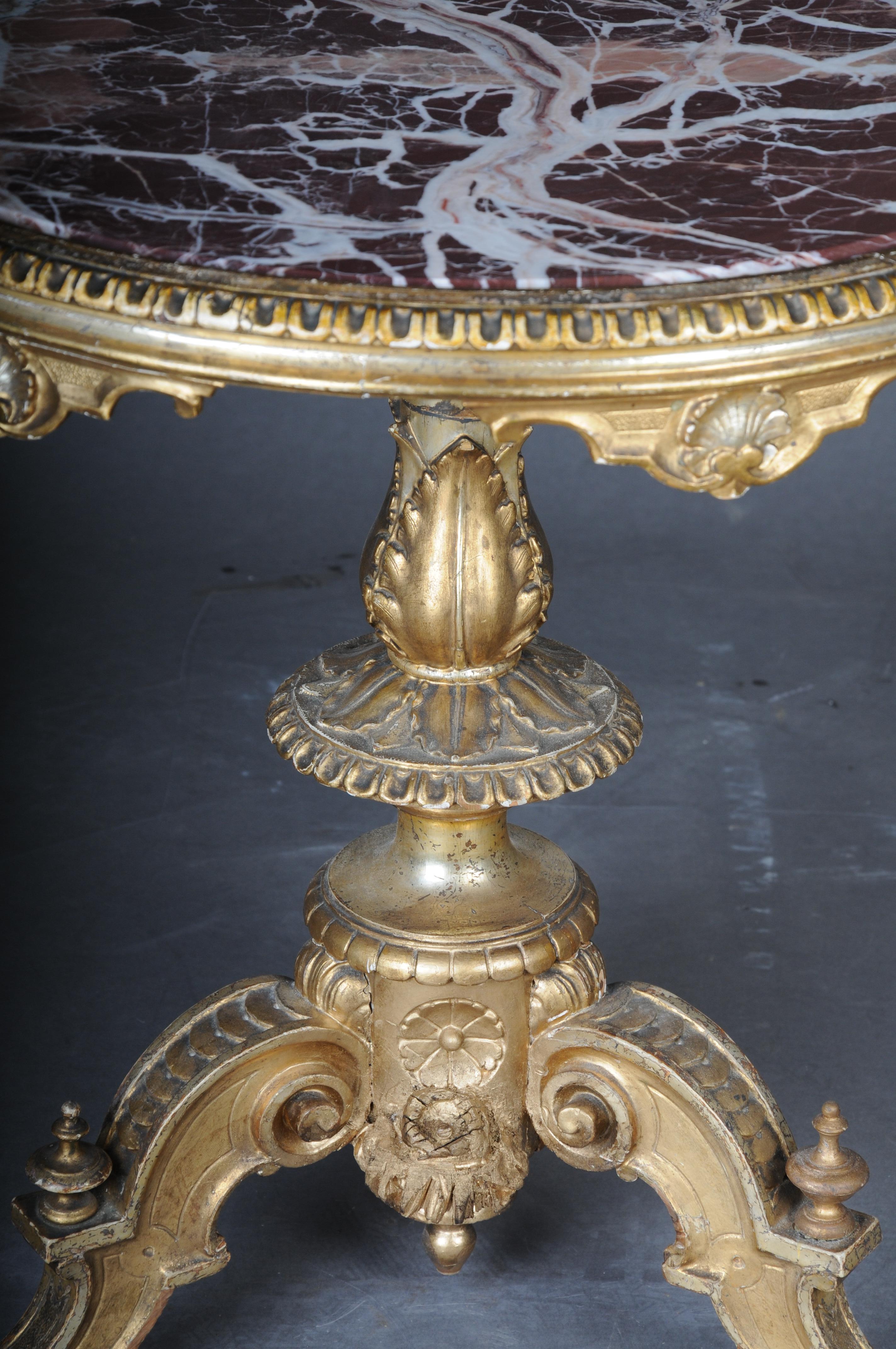 Magnifique table d'appoint ancienne dorée avec plateau en marbre, datant d'environ 1860 en vente 7