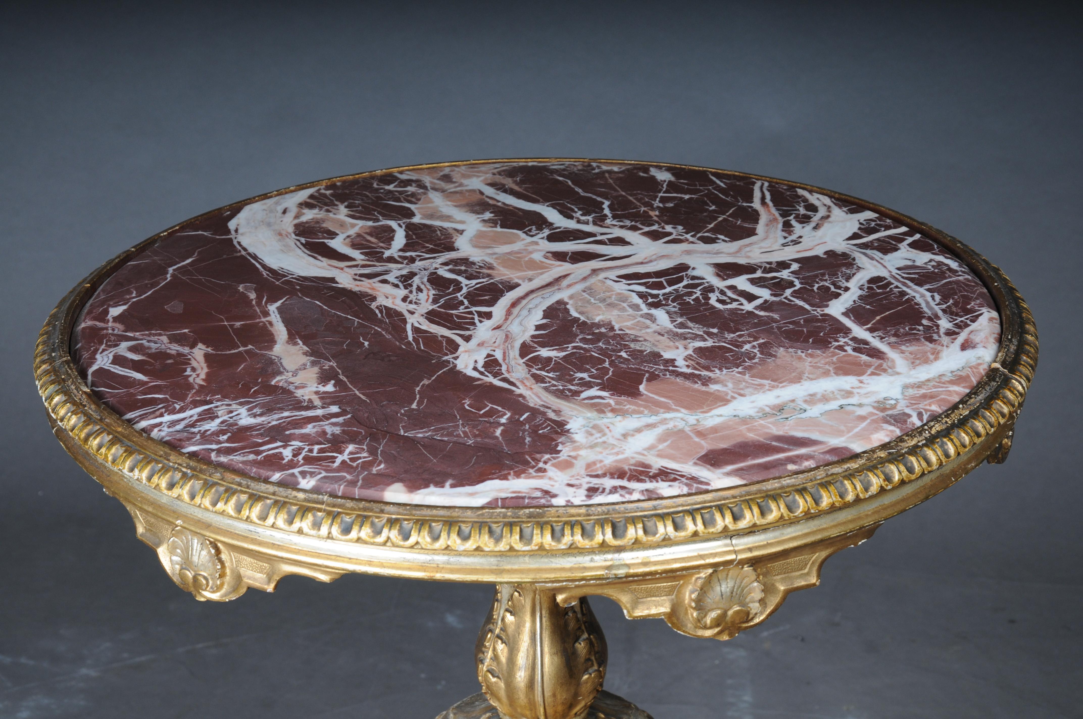 Napoléon III Magnifique table d'appoint ancienne dorée avec plateau en marbre, datant d'environ 1860 en vente