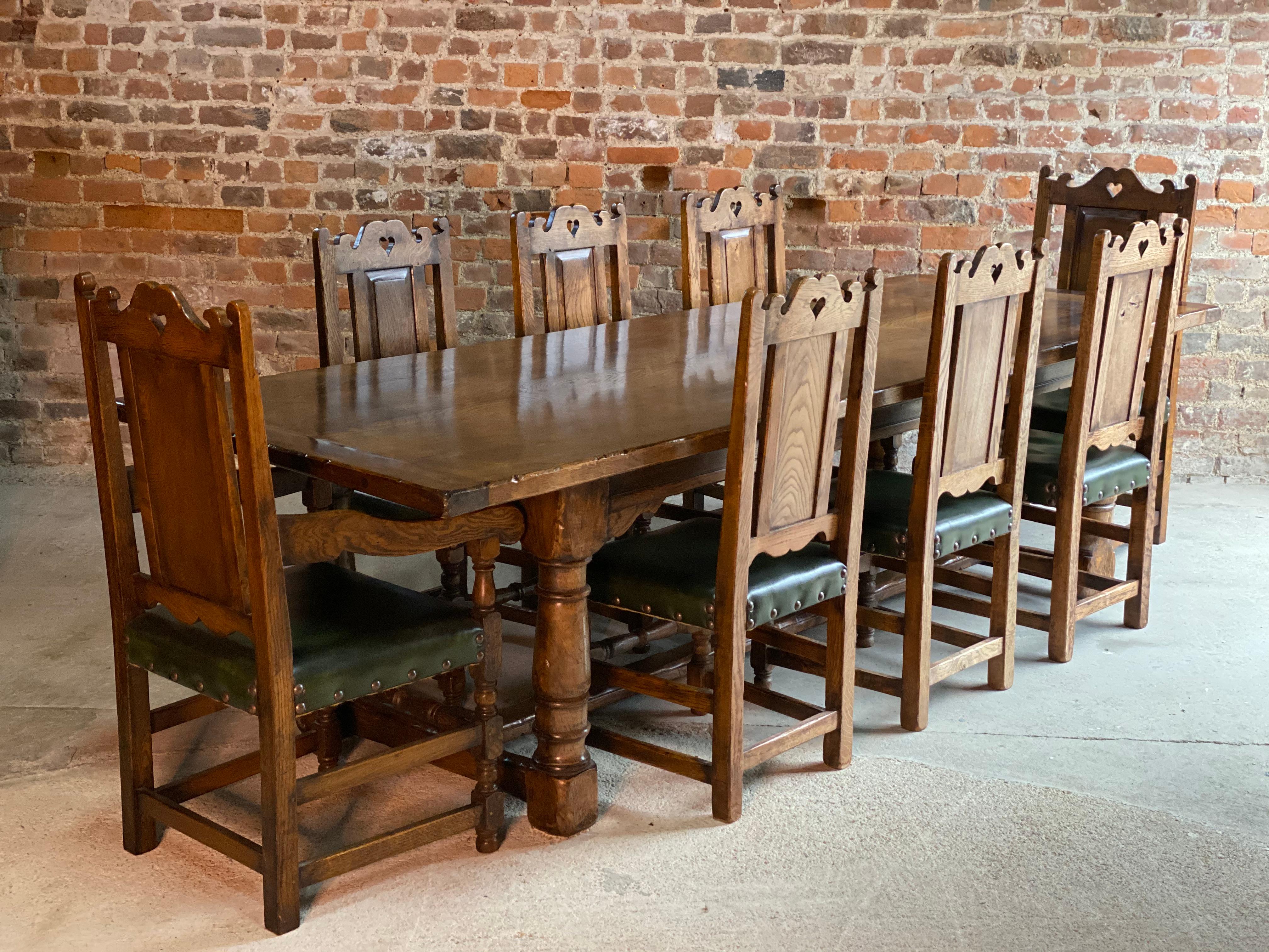 Magnificent Antique Style Oak Refectory Dining Table Eight Chairs