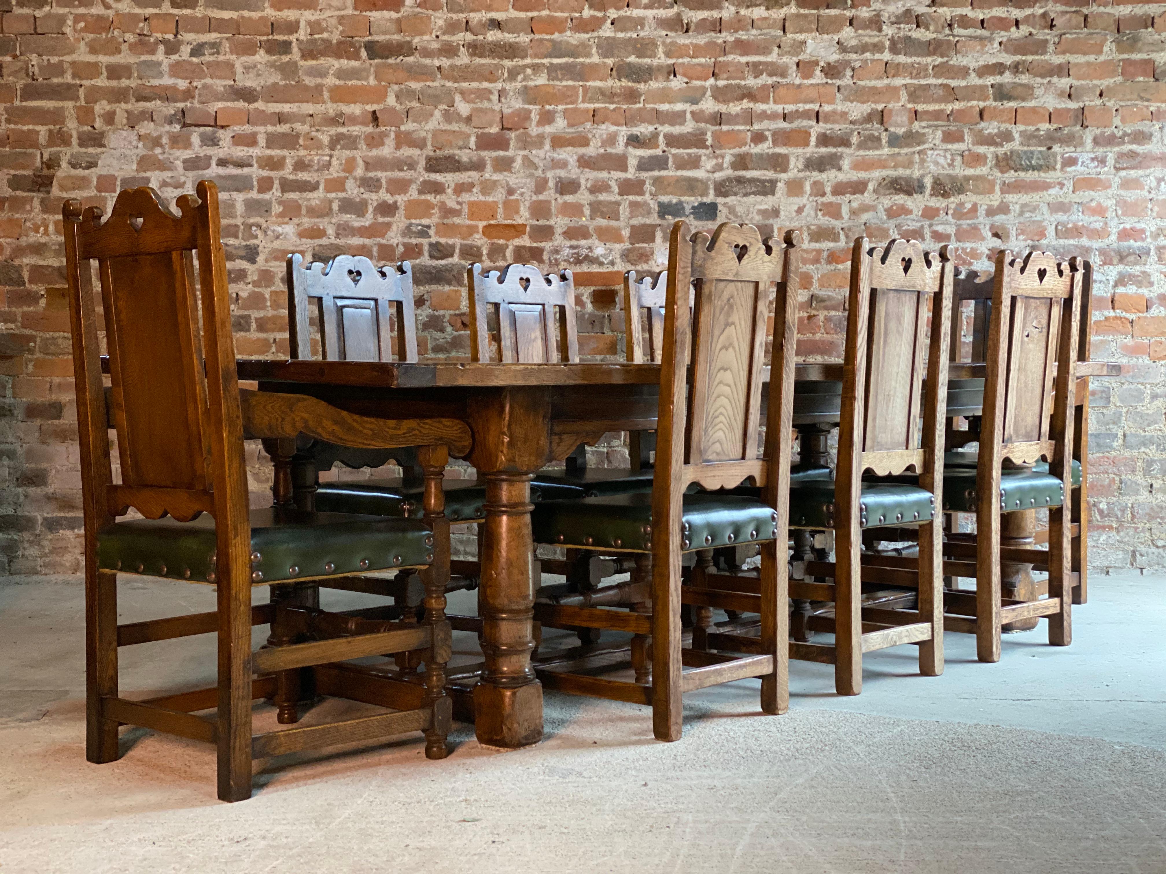 Magnificent Antique Style Oak Refectory Dining Table, Eight Chairs 20th Century 6