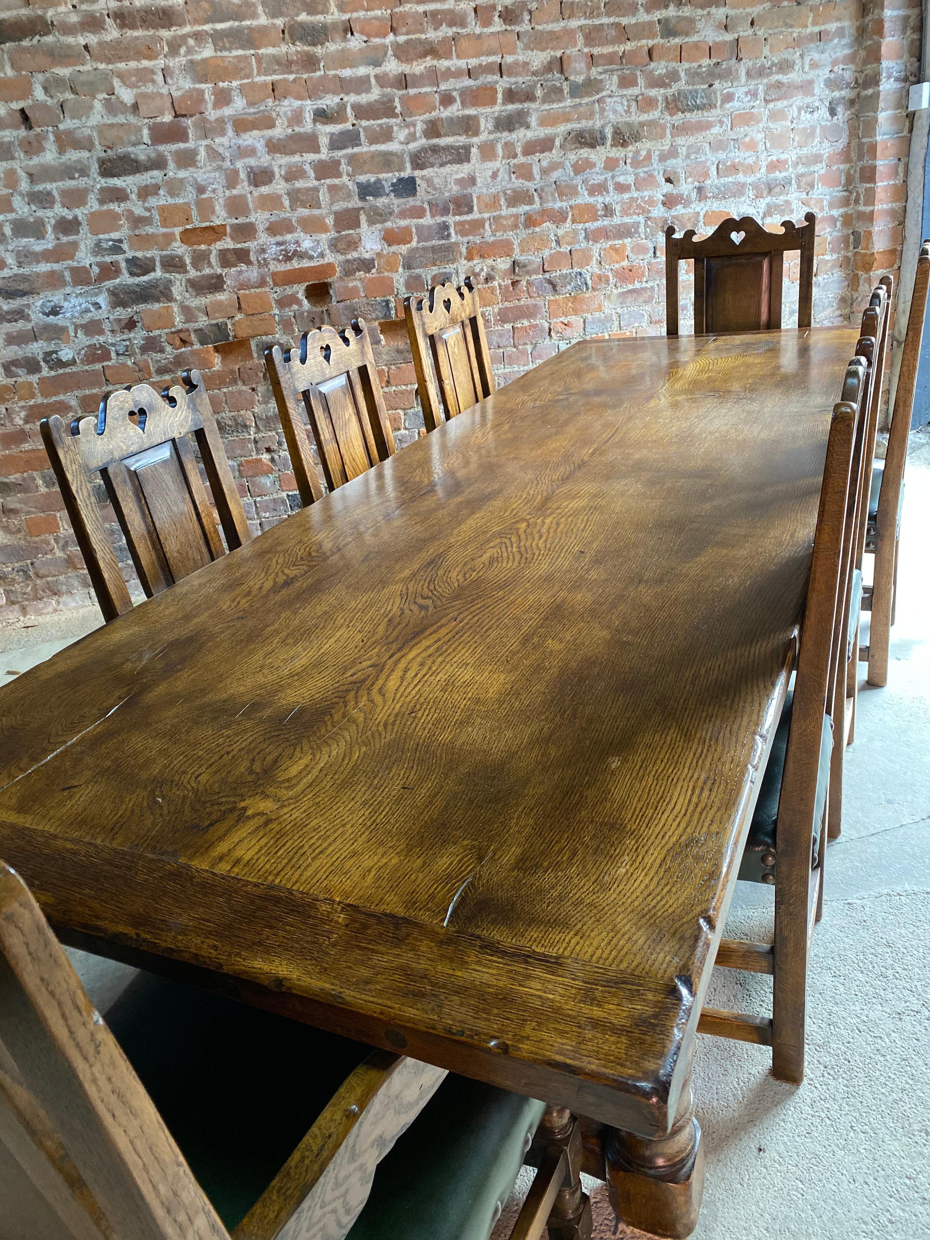 Magnificent Antique Style Oak Refectory Dining Table, Eight Chairs 20th Century In Good Condition In Longdon, Tewkesbury