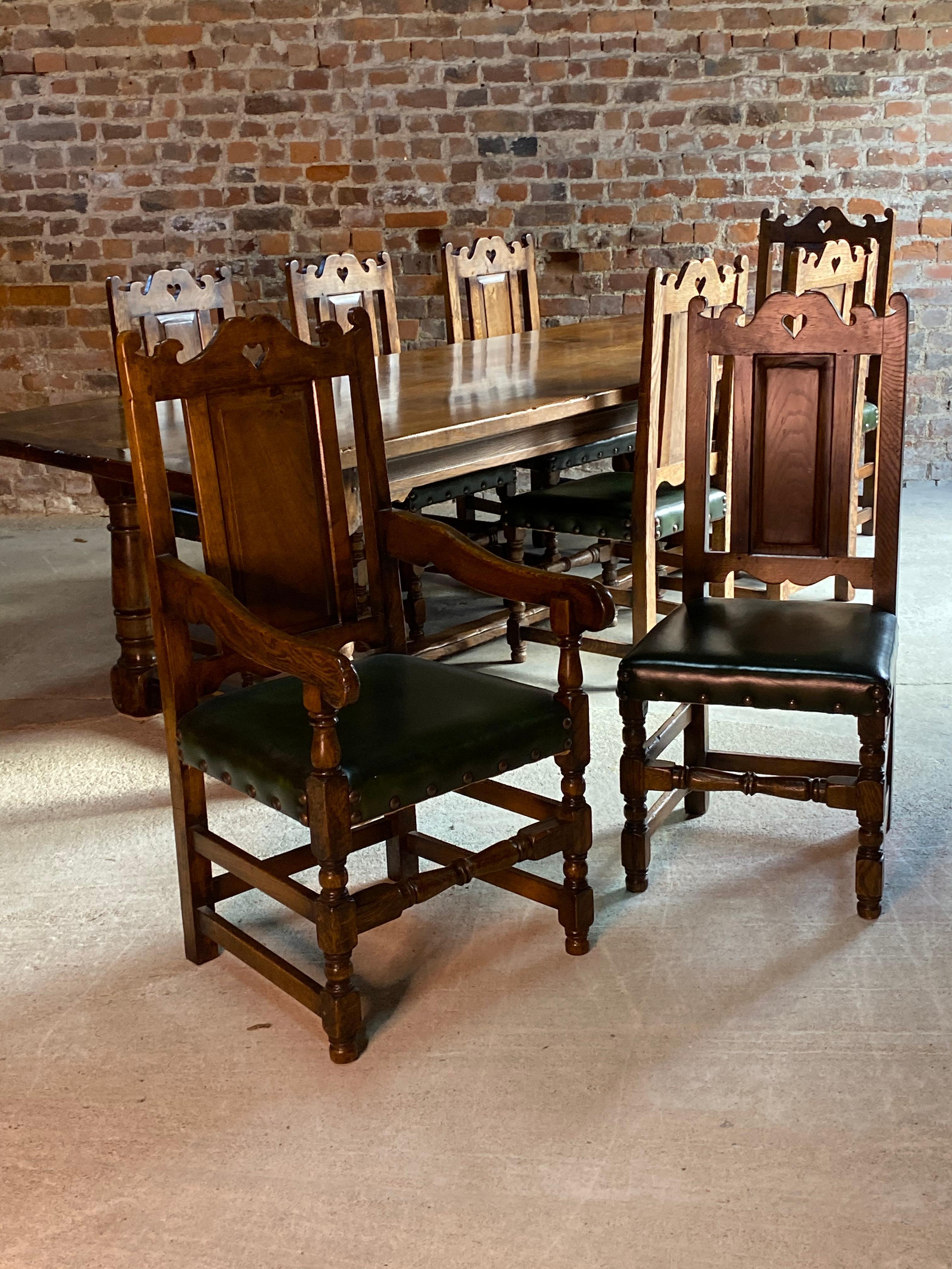 Magnificent Antique Style Oak Refectory Dining Table, Eight Chairs 20th Century 1