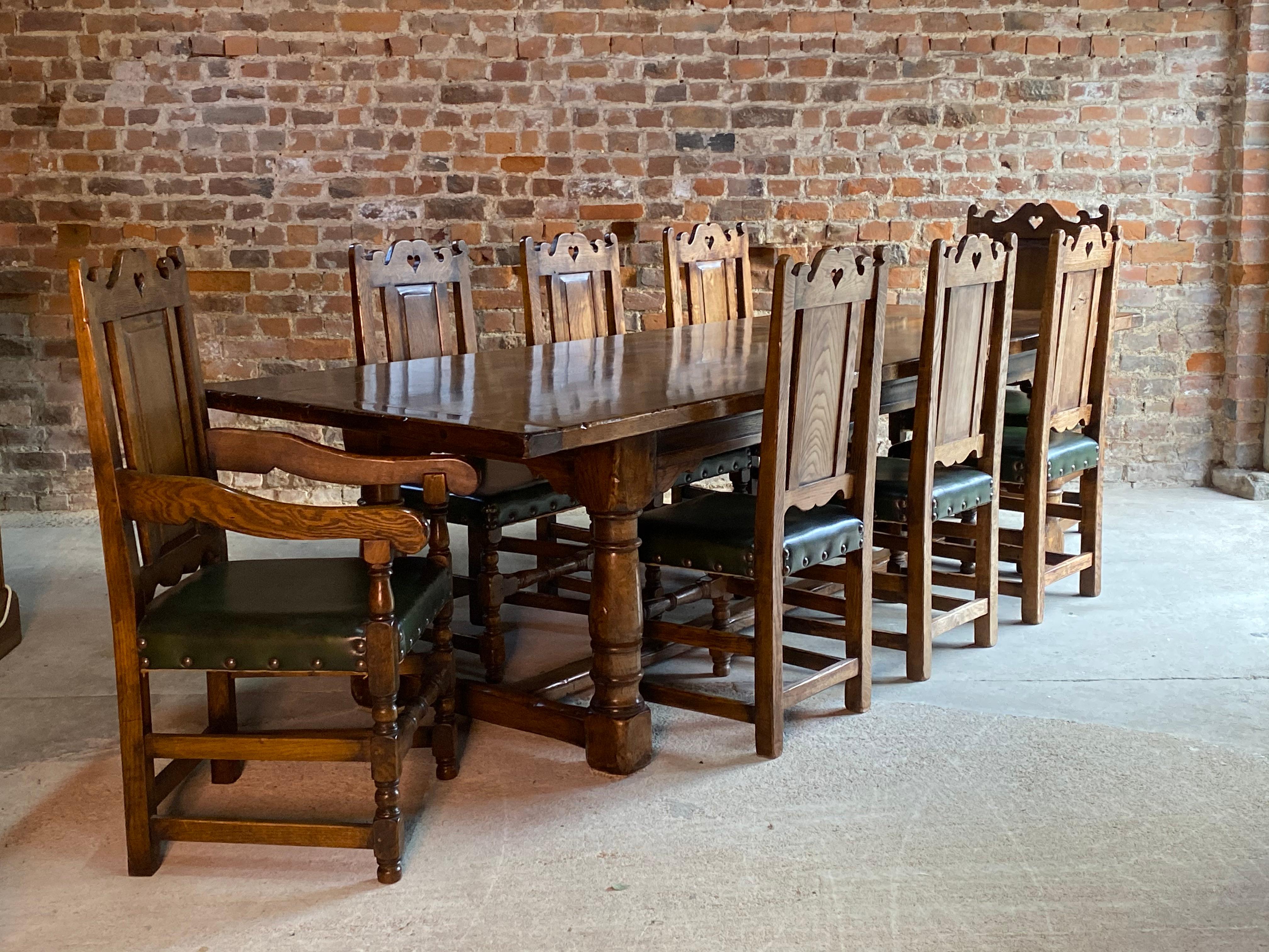 Magnificent Antique Style Oak Refectory Dining Table, Eight Chairs 20th Century 3