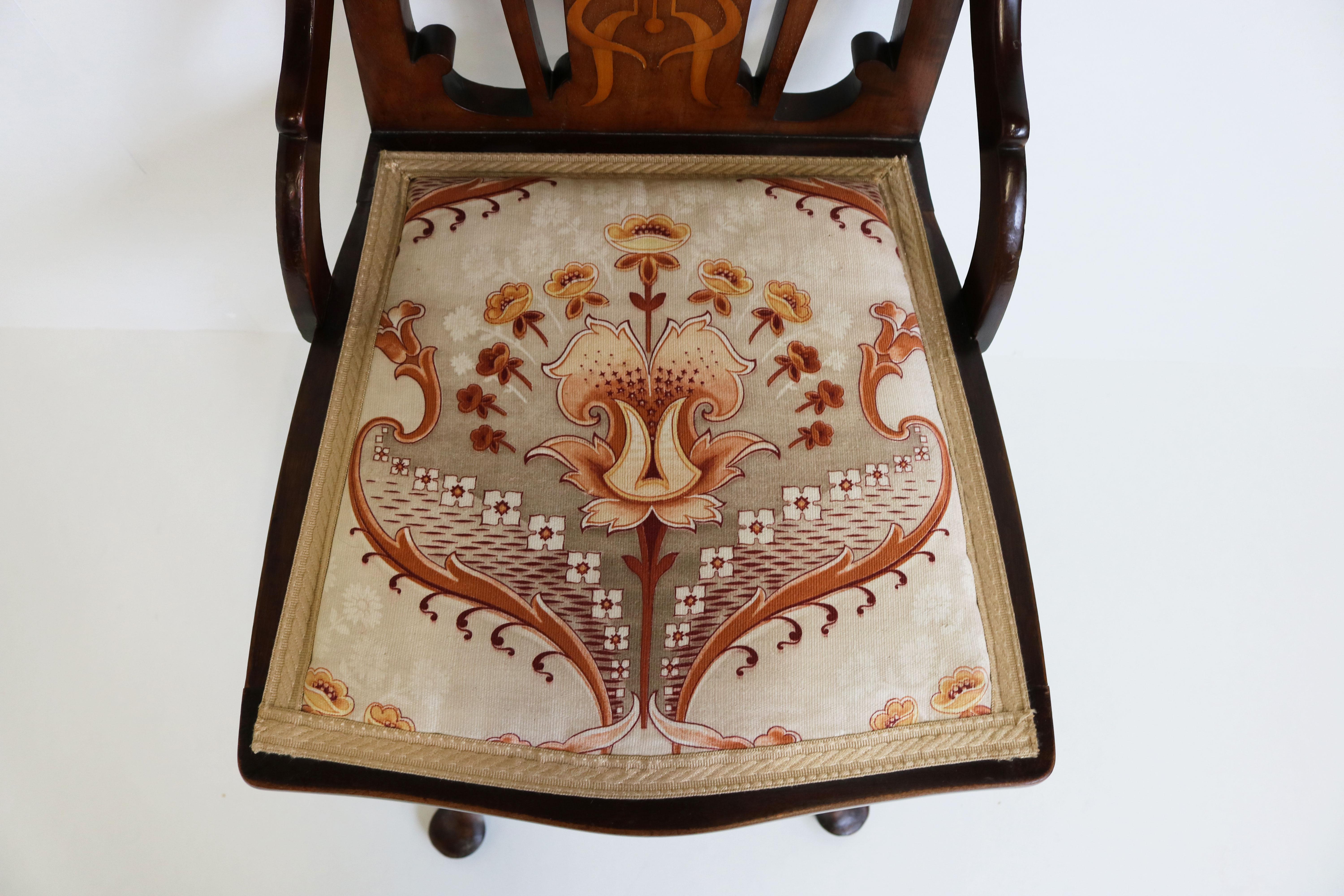 Brass Magnificent Antique Swivel Art Nouveau Music Chair Mahogany Music Stool, 1900s