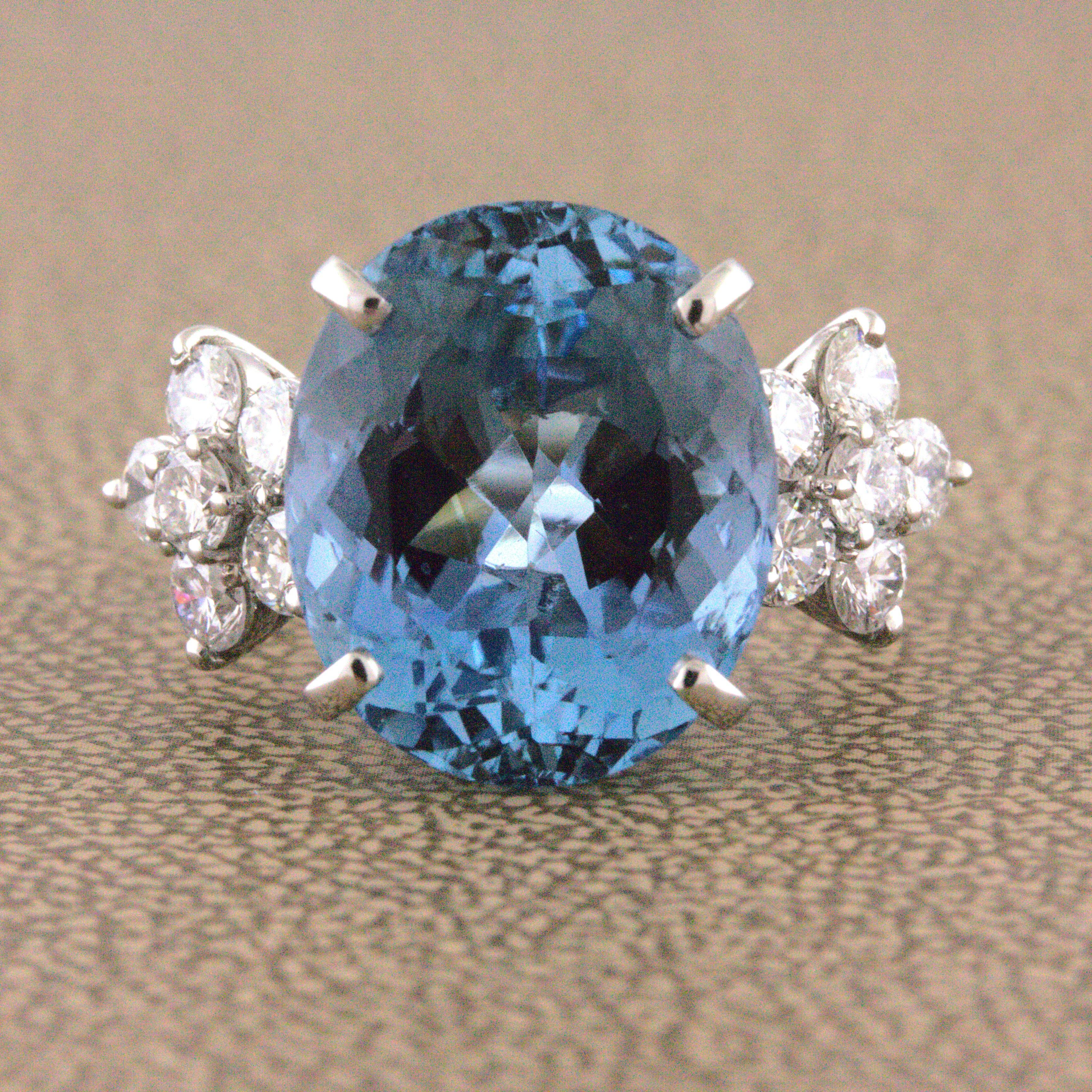 Simply stunning, this is one of the finest aquamarines on the market. The oval-shaped gem weighs an impressive 8.21 carats and has the most rich and intense sea-blue color. The color is so fine that in the trade this type of aquamarine is called