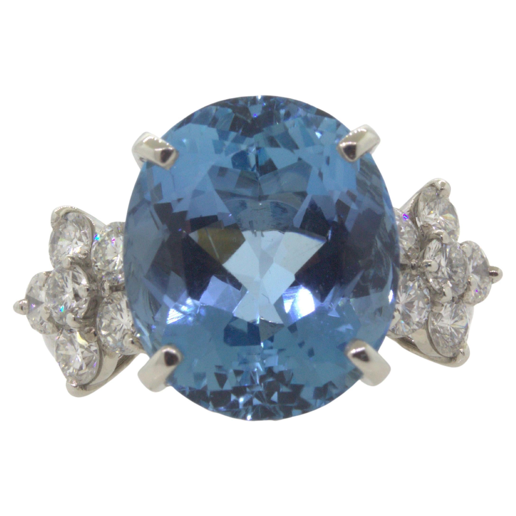 Aquamarine Diamond Platinum Ring For Sale at 1stDibs