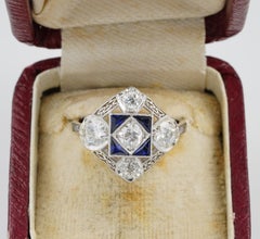 Magnificent Art Deco 1.50 Carat Diamond F VVS VS Sapphire Platinum Ring