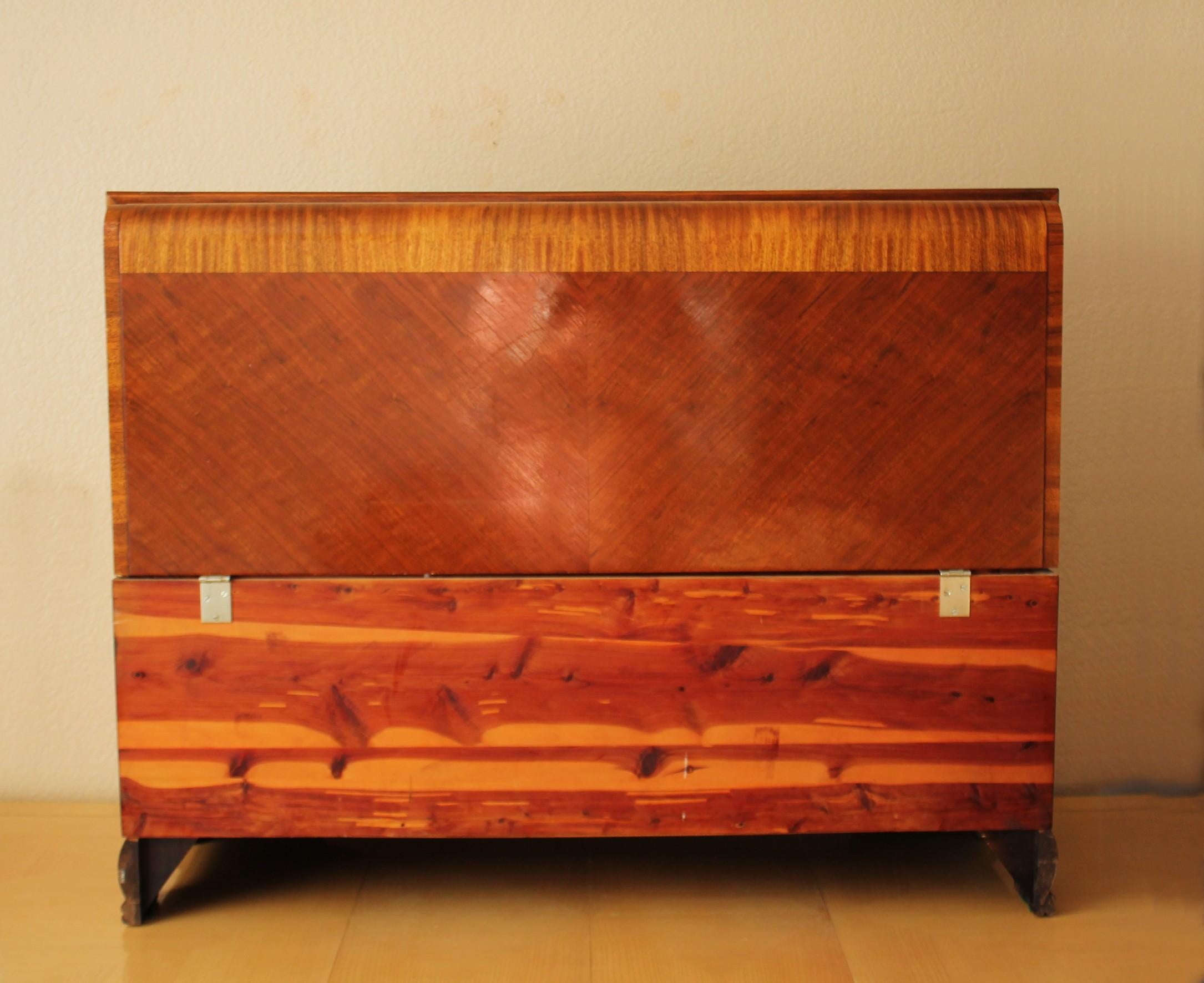 Magnificent!  Art Deco 1950 Lane Cedar Hope Waterfall Chest Walnut Paldao Wood 6