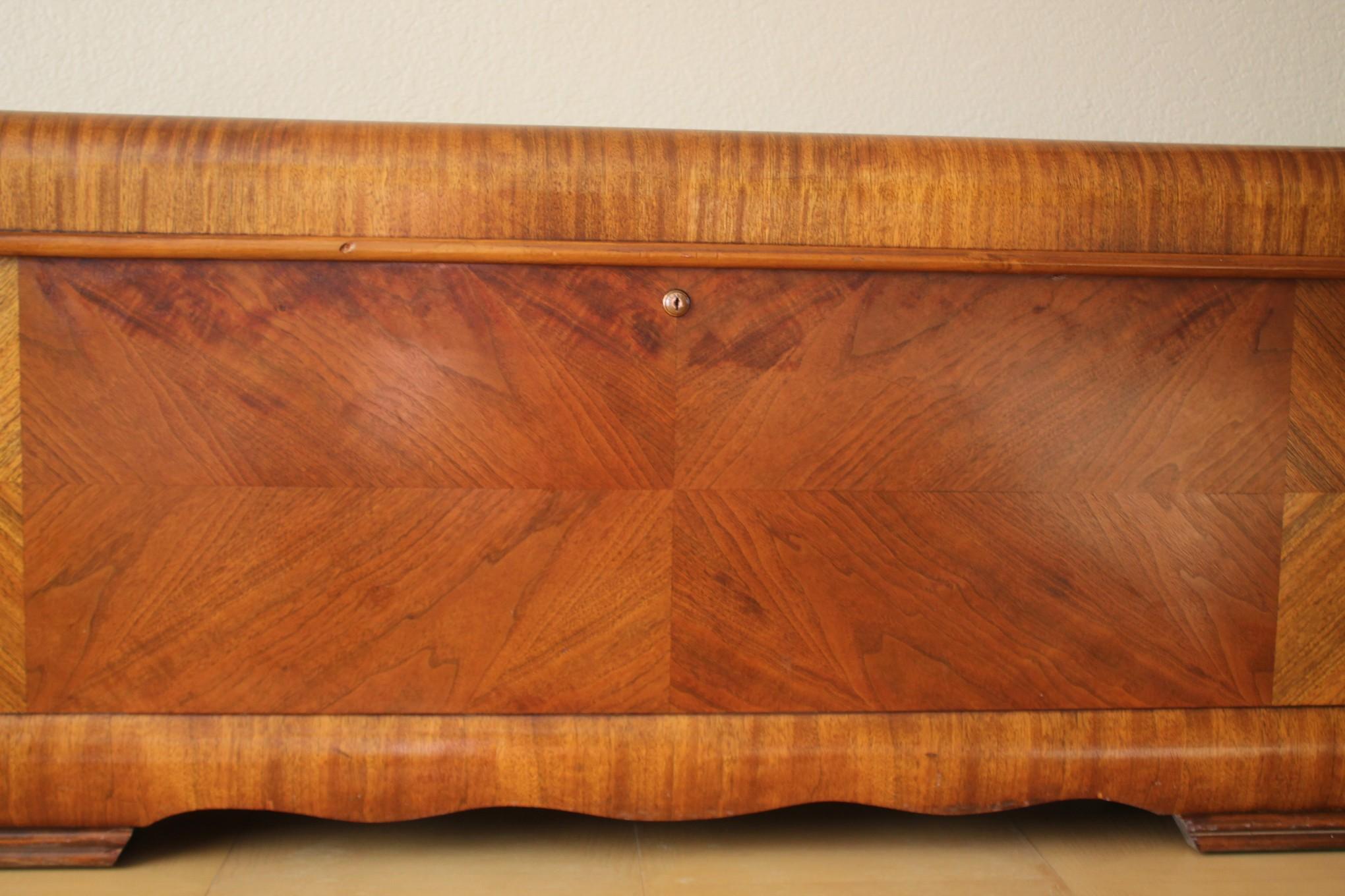 American Magnificent!  Art Deco 1950 Lane Cedar Hope Waterfall Chest Walnut Paldao Wood
