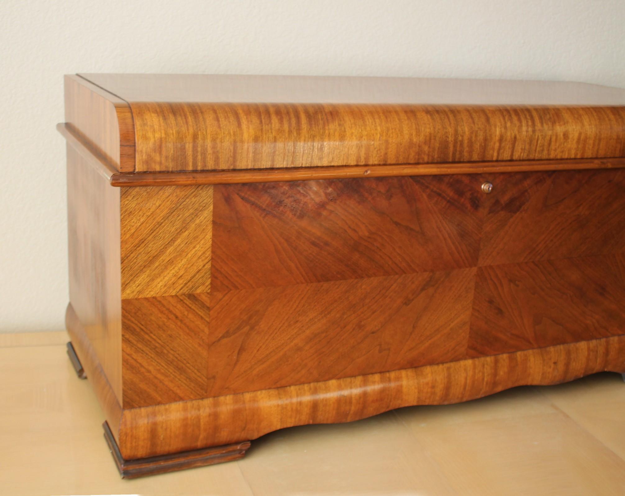 Hand-Carved Magnificent!  Art Deco 1950 Lane Cedar Hope Waterfall Chest Walnut Paldao Wood
