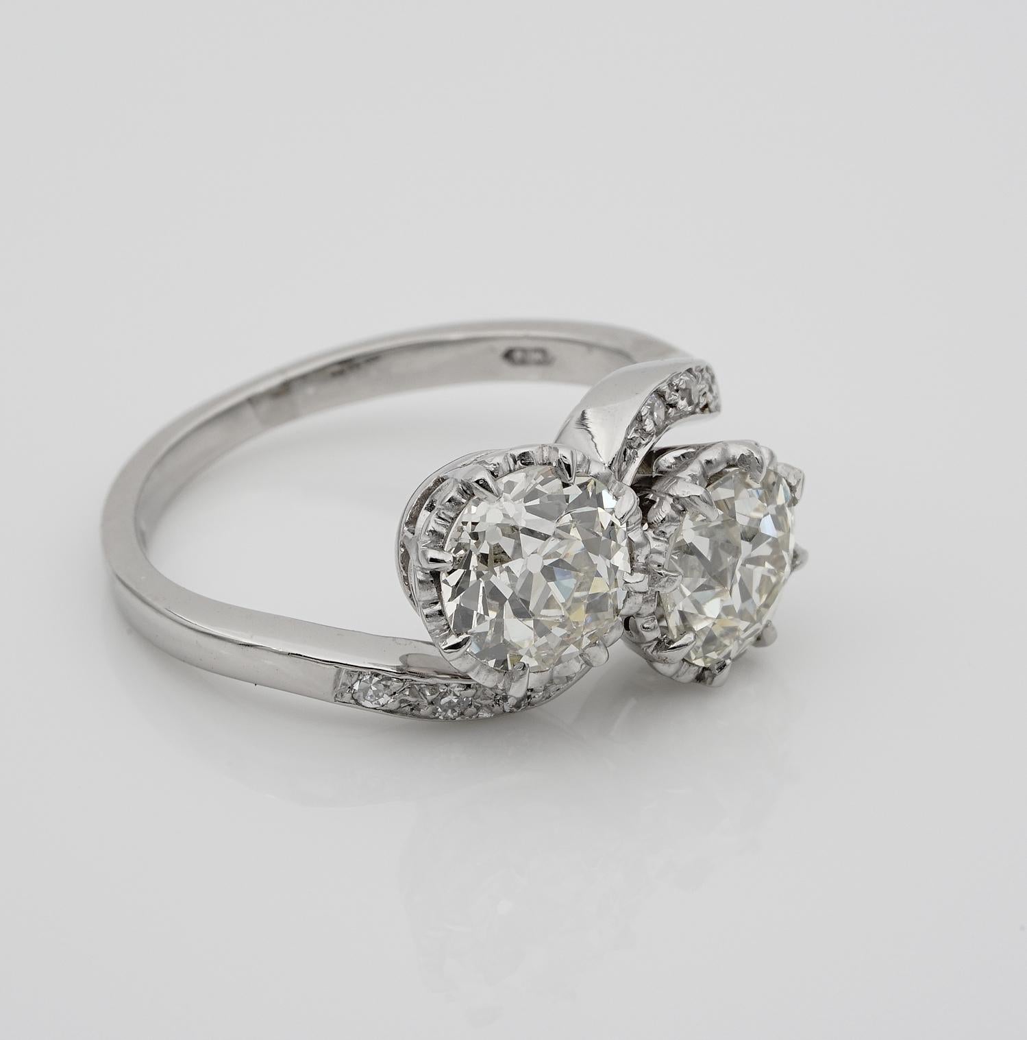 Old European Cut Art Deco Style 2.45 Carat Diamond Twist Engagement Platinum Ring For Sale