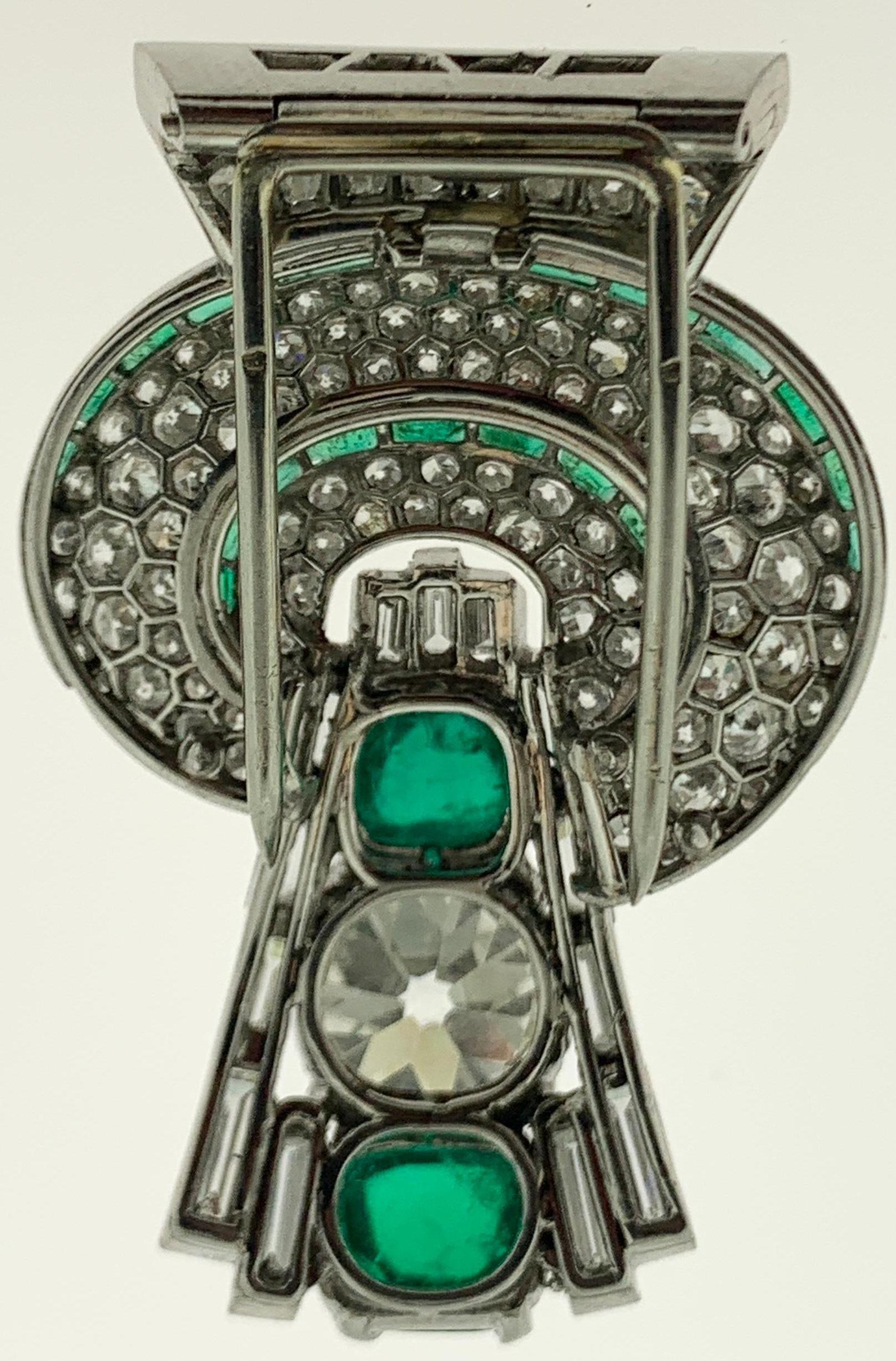 Art Deco Diamond and Emerald Brooch 1