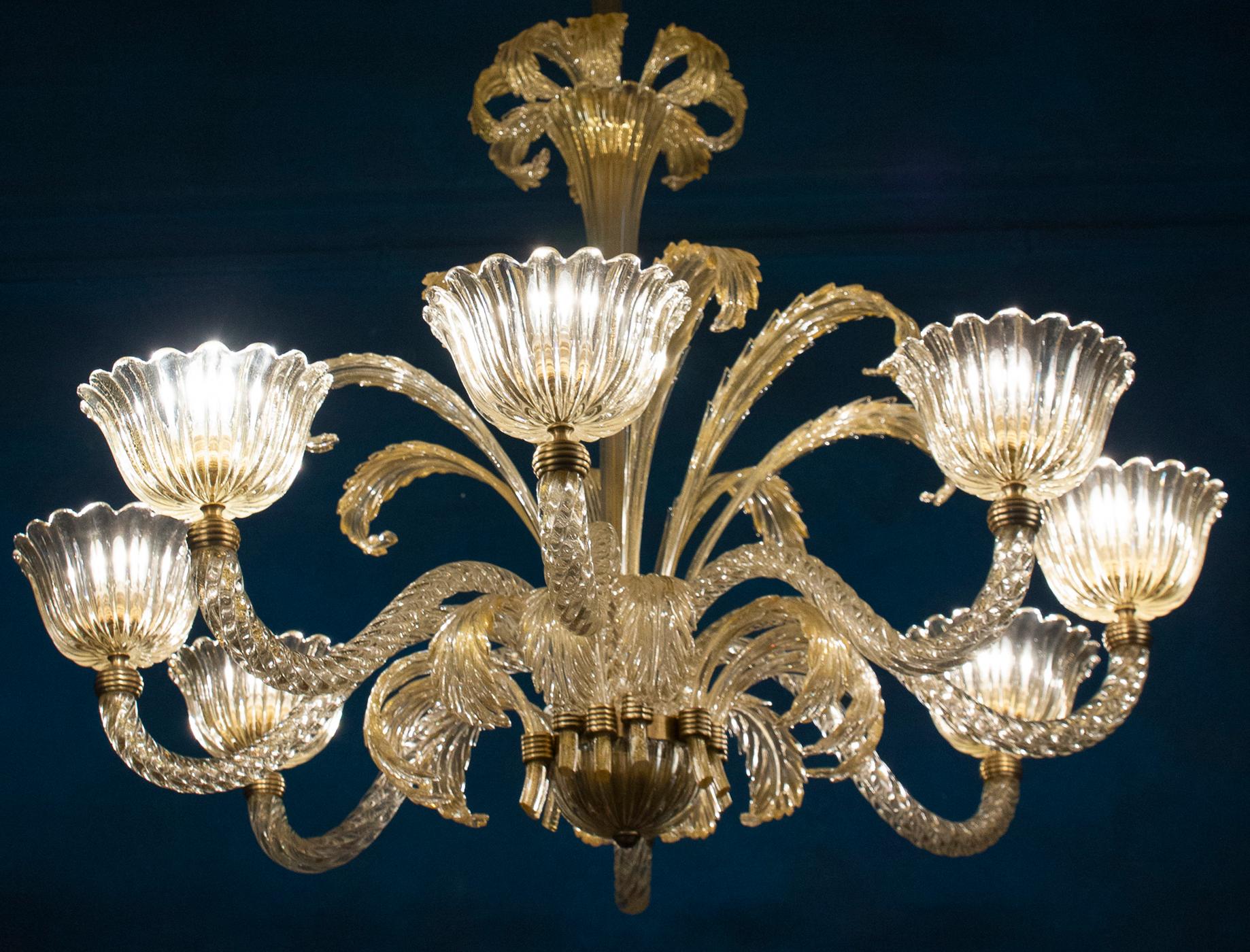 Magnificent Art Deco Mounted Murano Glass Chandelier by Ercole Barovier, 1940 For Sale 4