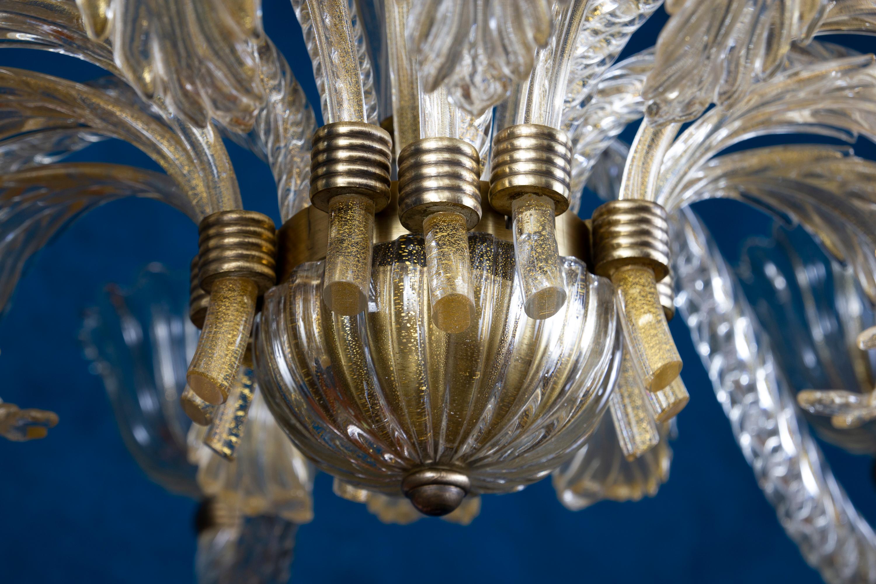 Magnificent Art Deco Mounted Murano Glass Chandelier by Ercole Barovier, 1940 For Sale 5