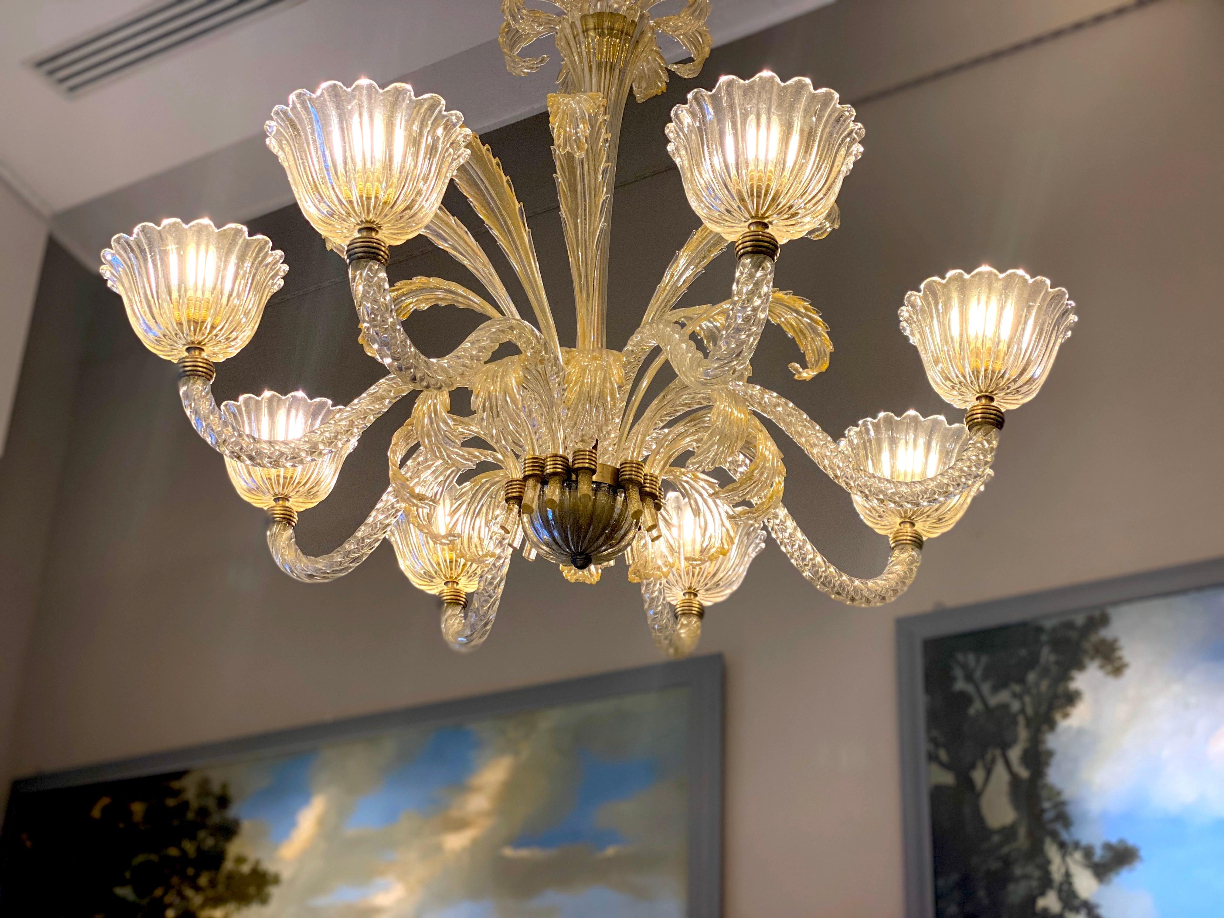 Magnificent Art Deco Mounted Murano Glass Chandelier by Ercole Barovier, 1940 For Sale 5